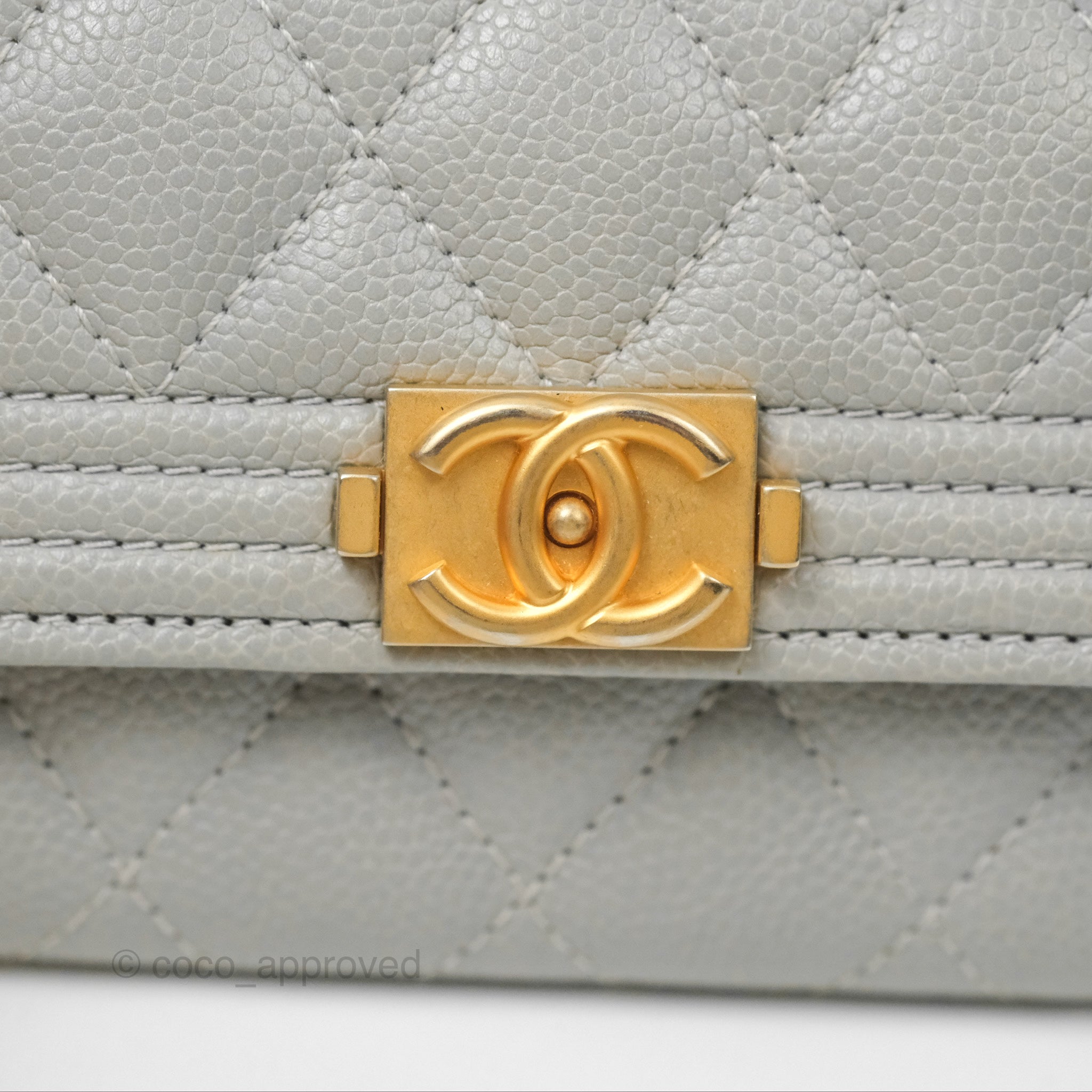 Chanel Boy Quilted Flap Card Holder Wallet in Grey Caviar Leather with Aged Gold Hardware - Perfect for Everyday Use & Luxury Gift Giving