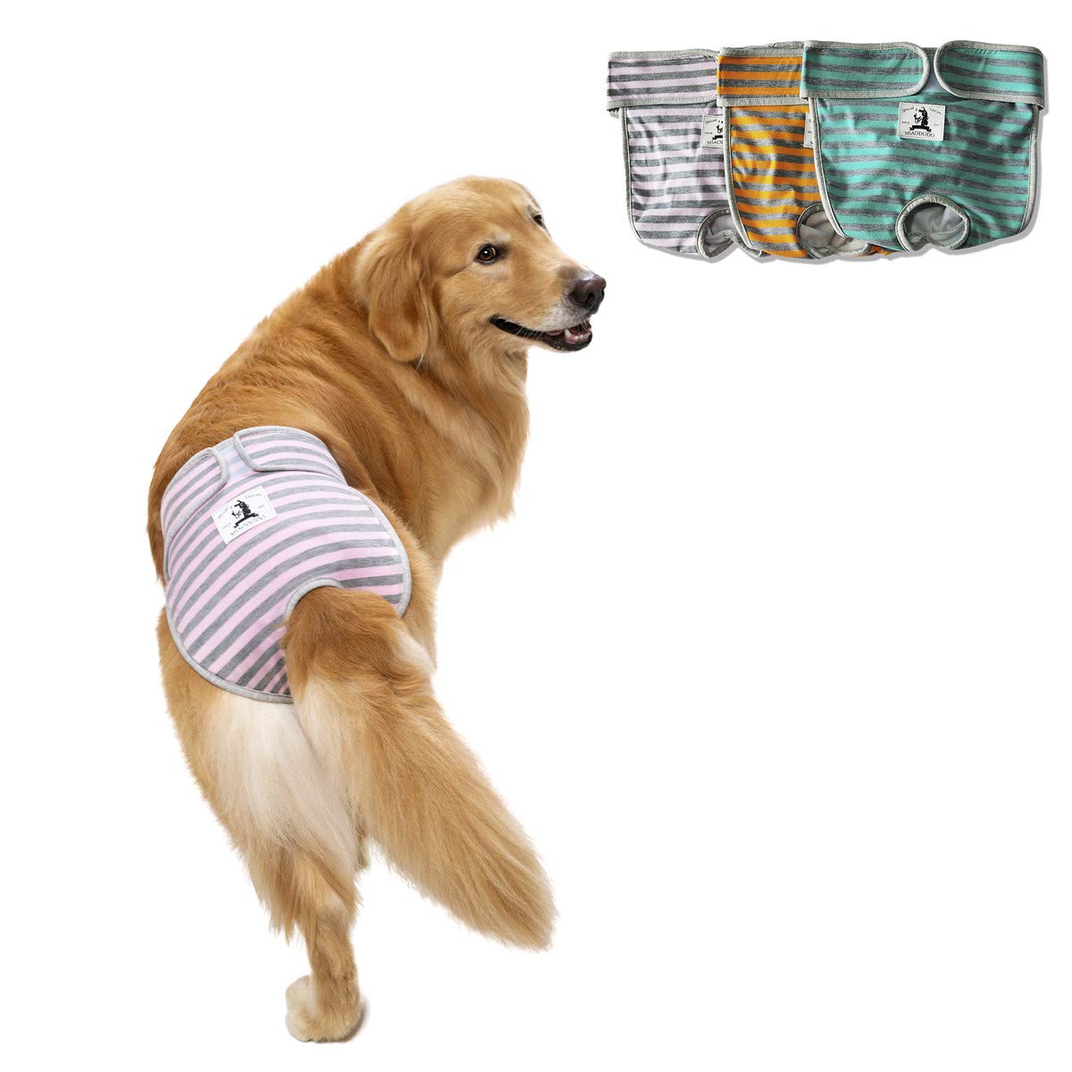 3 Pack Washable Reusable Dog Diapers for Female Dogs - Adjustable Velcro Waistline, Large Medium Breed, for Heat & Incontinence - Perfect for Indoor Use, Travel & Post-Surgery Care