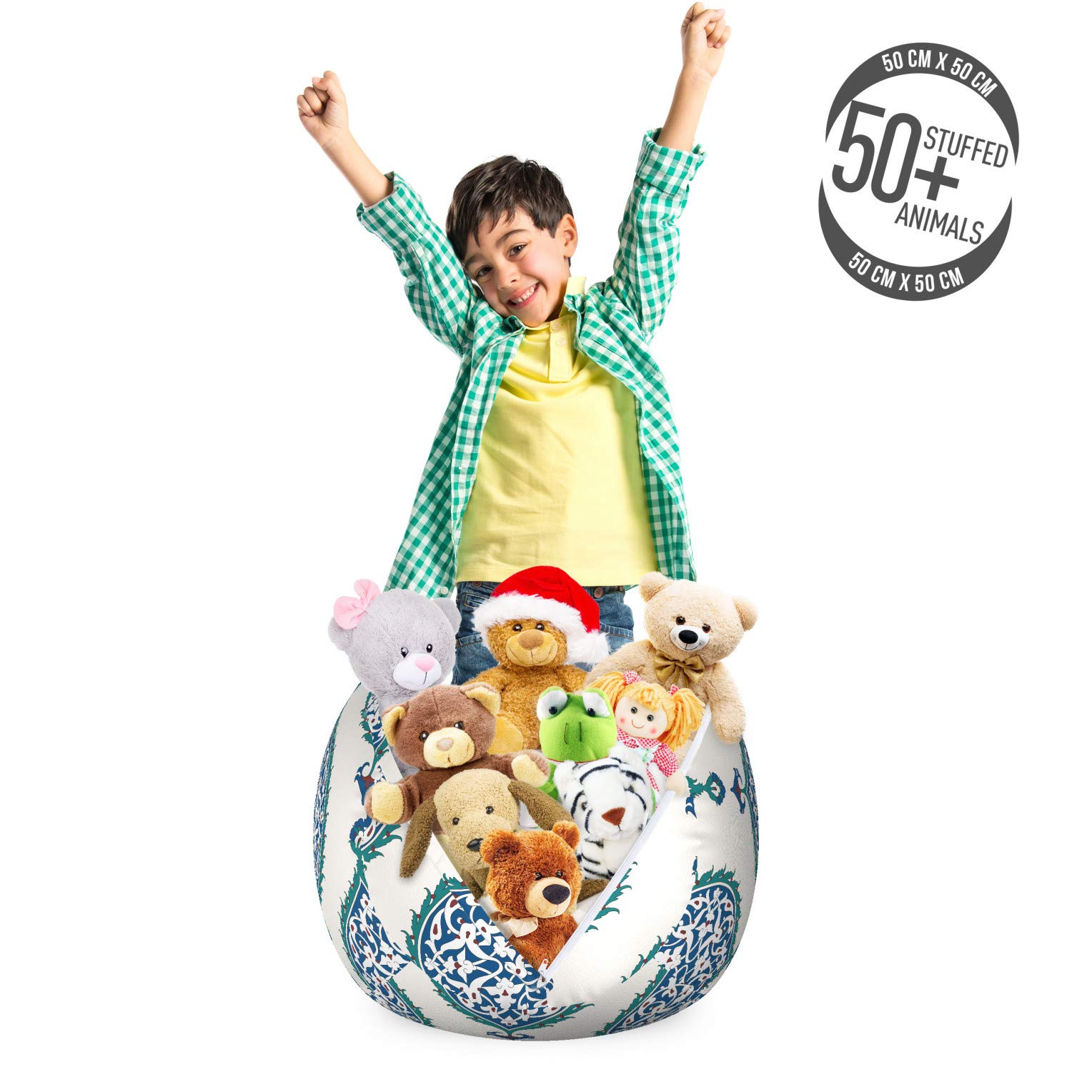 Ambesonne Turkish Pattern Toy Storage Bag Chair - Washable Stuffed Animal Organizer with Eastern Cultural Leaf Design, Small Multicolor - Perfect for Kids' Room, Nursery, or Playroom Organization