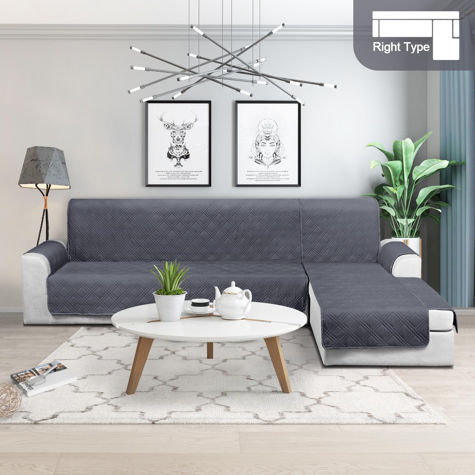 **Waterproof L-Shaped Sectional Sofa Cover 3-Piece Set - Reversible, Pet & Kid Friendly Furniture Protector with Elastic Straps (X-Large, Dark Grey) - Perfect for Living Room, Family Room & Pet-Friendly Homes**