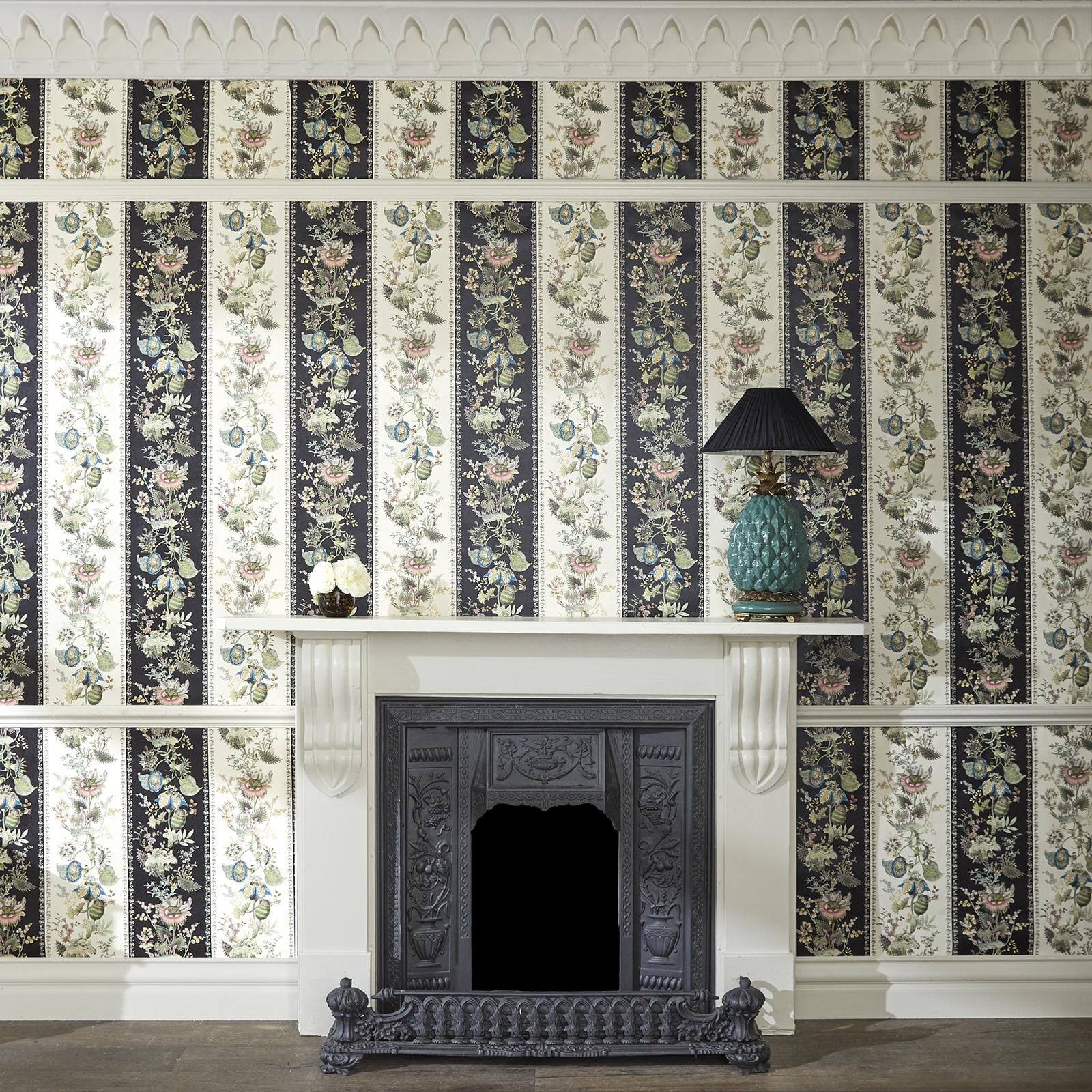 FLORA FANTASIA Noir Stripe Wallpaper - Premium Peel & Stick Wall Mural for Bedroom, Living Room & Home Decor