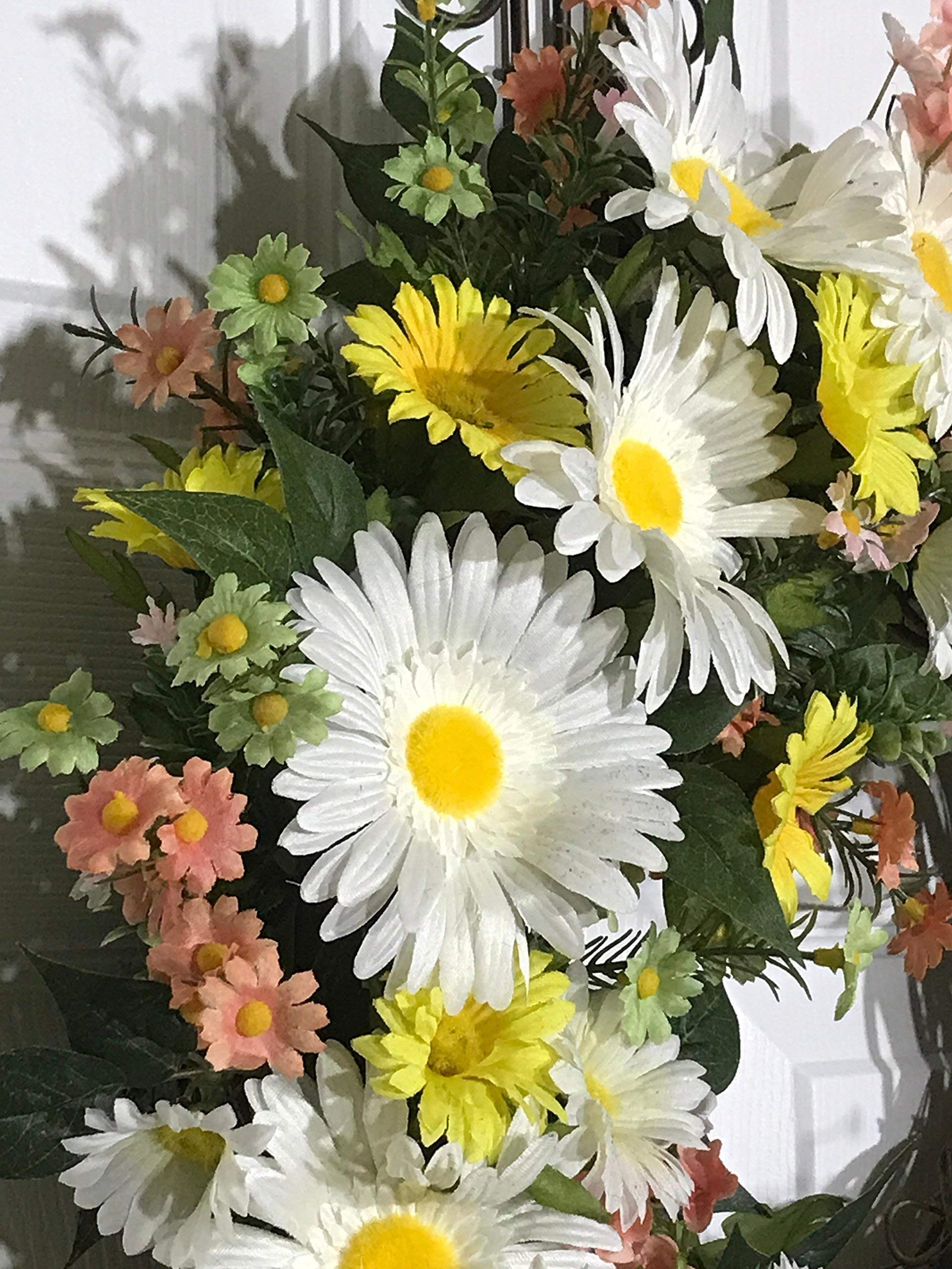 Beautiful Daisy Spring Wreath for Front Door Decor - Floral Wreath for Easter, Mother's Day & Spring Home Decor