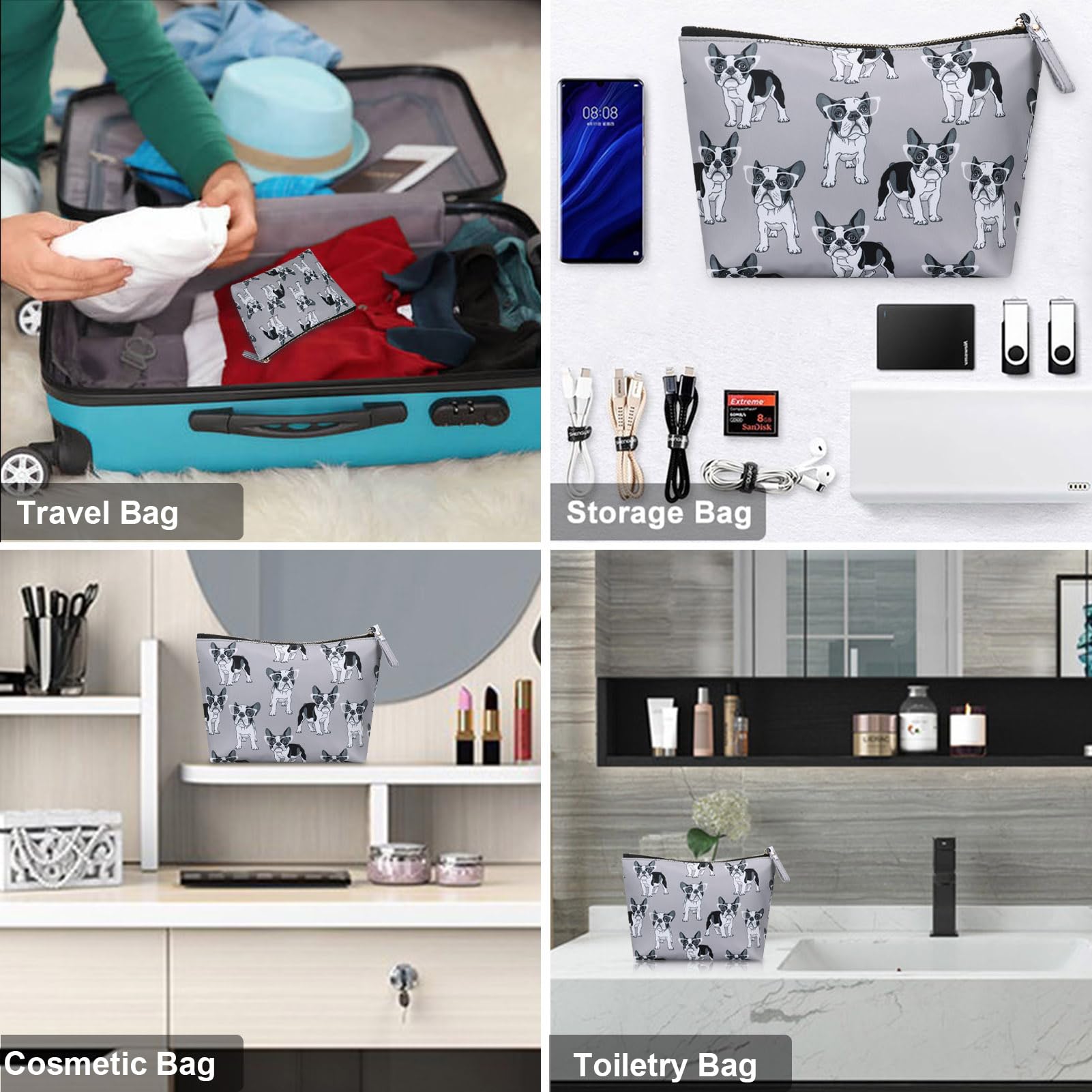 Waterproof Travel Makeup Bag - Small Cosmetic Toiletry Case for Women | Perfect for Vacation, Gym & Daily Use | Cute Dog Pattern Design