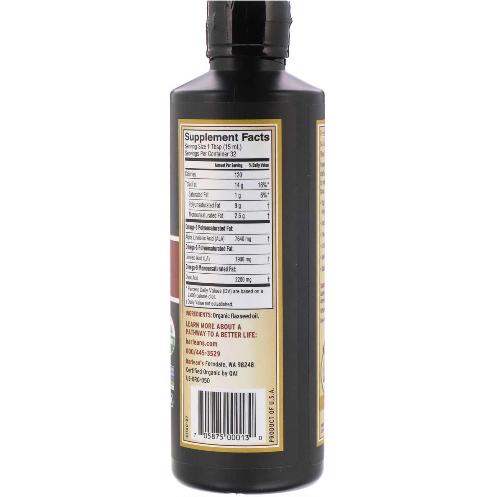Organic Unrefined Flaxseed Oil 16oz - Cold Pressed, High in Omega-3 - Perfect for Smoothies, Salad Dressings & Skin Care