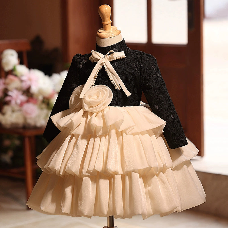 **Black Puffy Christmas Flower Girl Dress for Toddlers - Elegant Pageant Princess Birthday Dress for Holiday Parties & Special Occasions**
