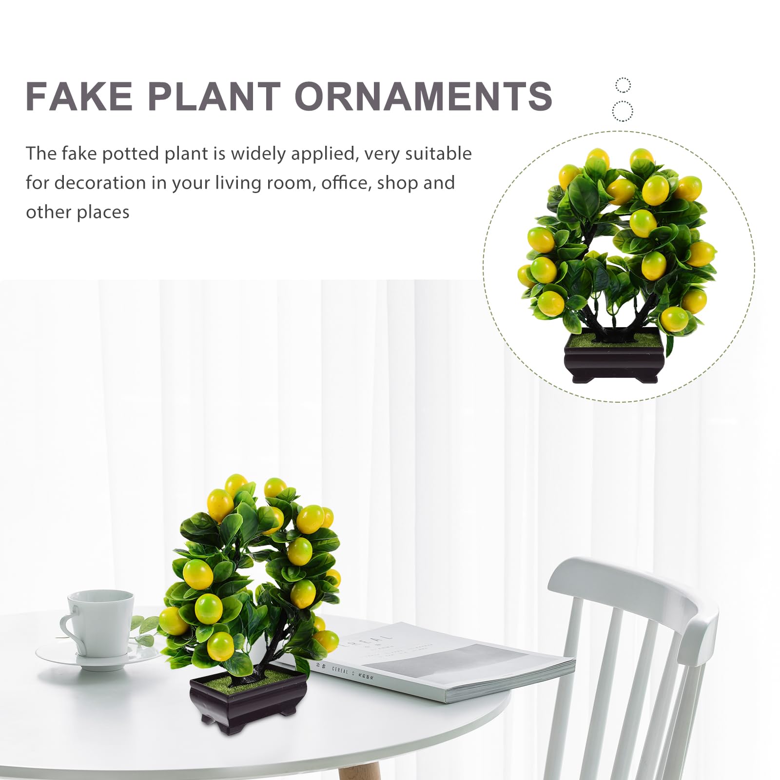 LOGOFUN Artificial Lemon Tree Bonsai - Fake Mini Potted Plant for Indoor & Outdoor Decor - Perfect for Home, Kitchen, Office, Desktop, and Tabletop Decoration - Adds Fresh Citrus Vibes to Any Space