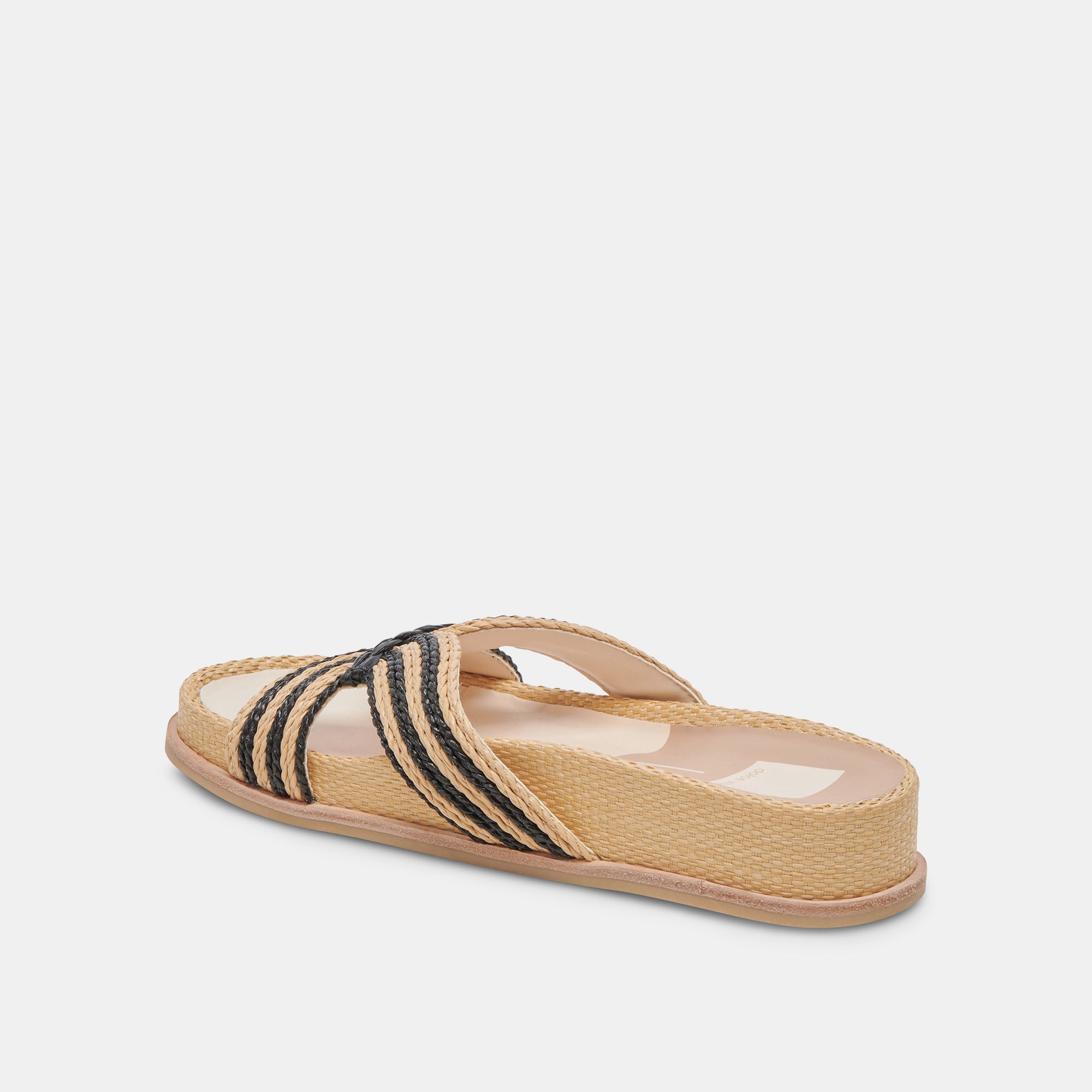 SELDA Wide Comfortable Sandals for Women - Natural Black Raffia Material - Perfect for Beach, Vacation & Summer Outfits
