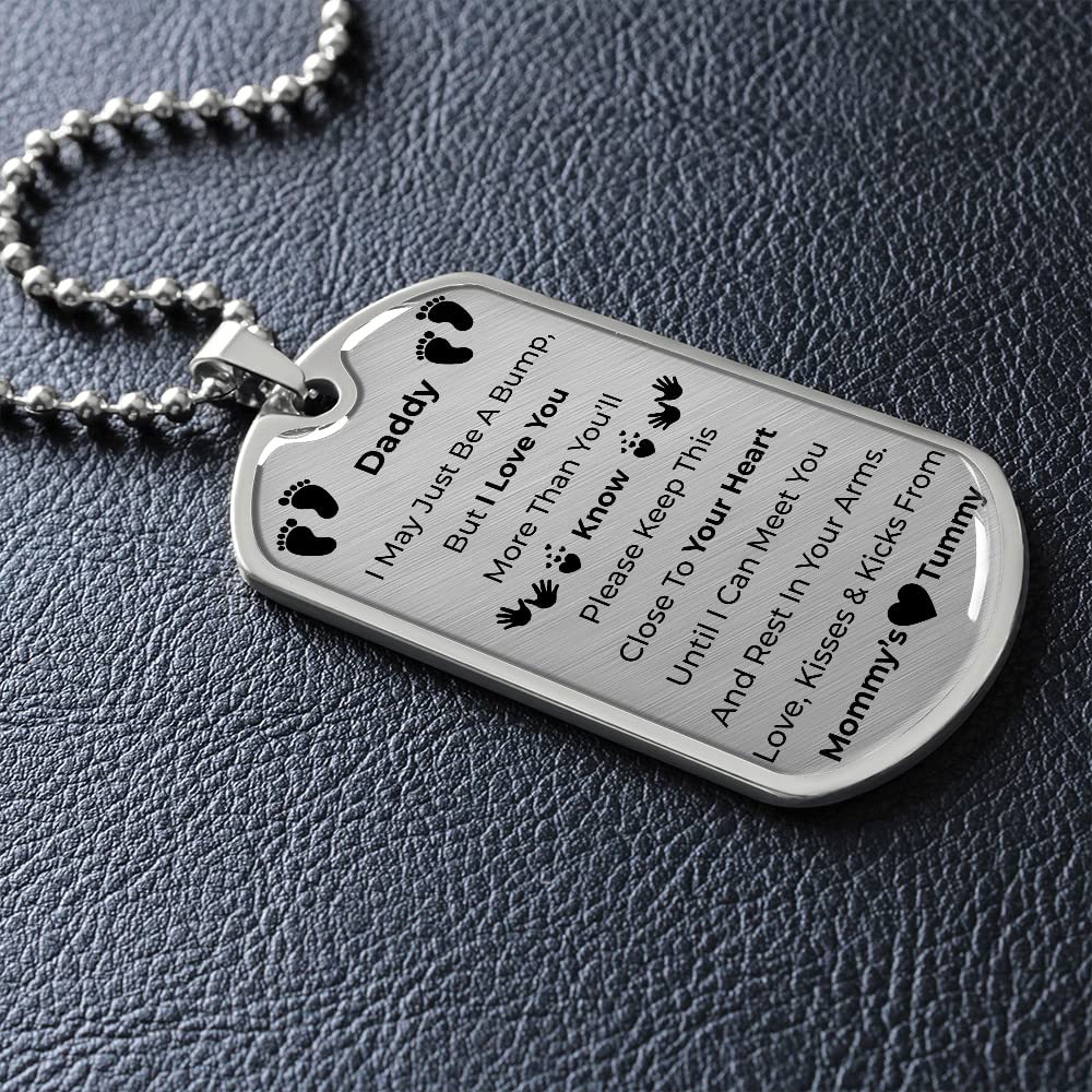 Personalized Dad To Be Necklace - Engraved Dog Tag Pendant with Gift Box, Thoughtful First Time Father Gift for Pregnancy Announcement, Father's Day & Birthday - Perfect for Baby Showers, Gender Reveals and New Dad Celebrations