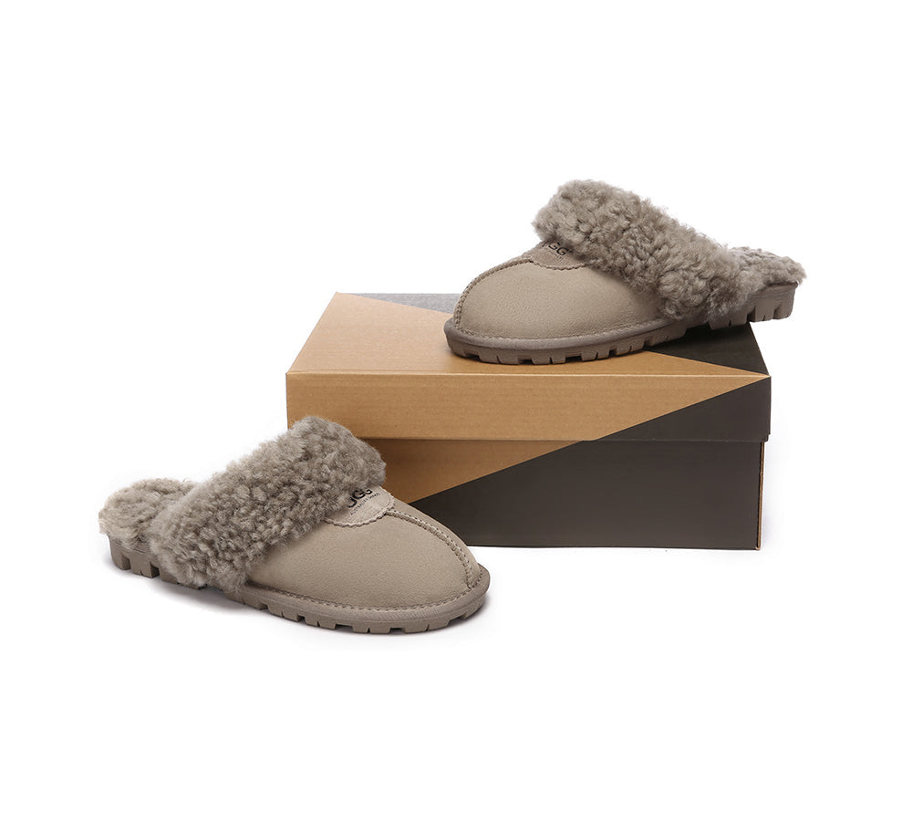 Australian Shepherd® UGG Slippers for Women & Men - Double Faced Sheepskin Wool Waffle Curly Indoor House Shoes - Cozy Winter Home & Office Comfort Slippers
