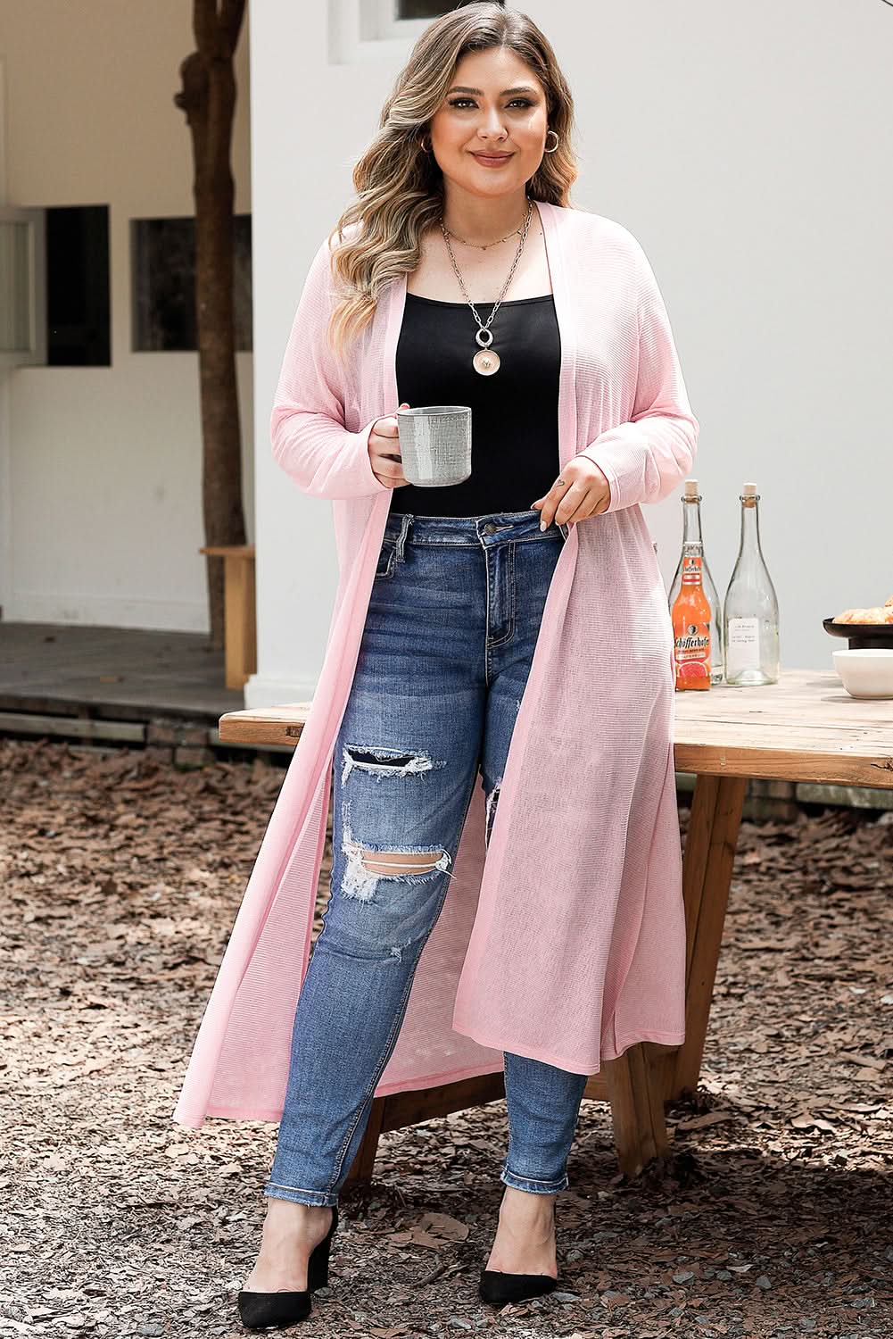 Stylish Pink Plus Size Sheer Cardigan for Women - Lightweight Open Front Cover Up for Casual Outfits & Summer Evenings