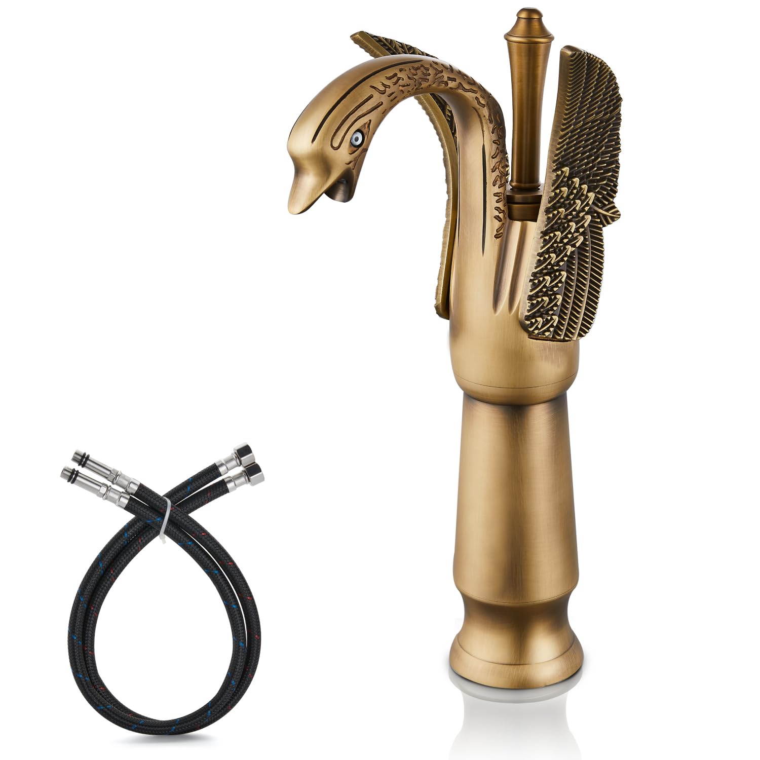 Antique Brass Swan Shaped Bathroom Sink Faucet - Single Handle Tall Lavatory Basin Mixer Tap, Deck Mount Bird Design for Vintage Style Bathroom Decor | Perfect for Farmhouse, Victorian & Retro Bathroom Renovations