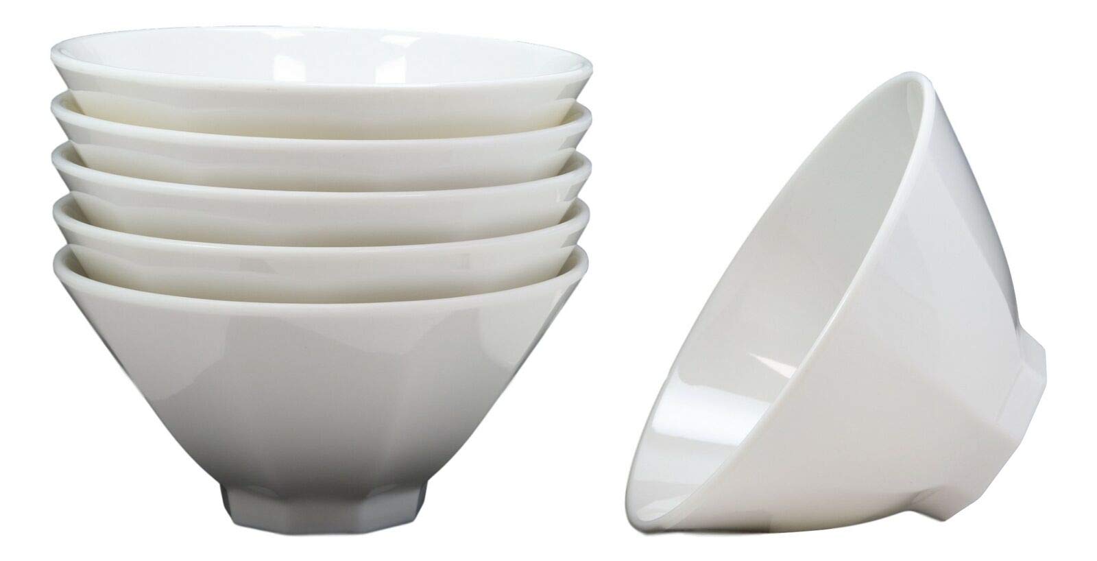 HomDEc Contemporary Octagon White Jade Melamine Large 8-Inch Diameter Soup & Salad Bowls - 42oz Set of 6 - Perfect for Asian Noodles, Family Dinners, and Party Serving