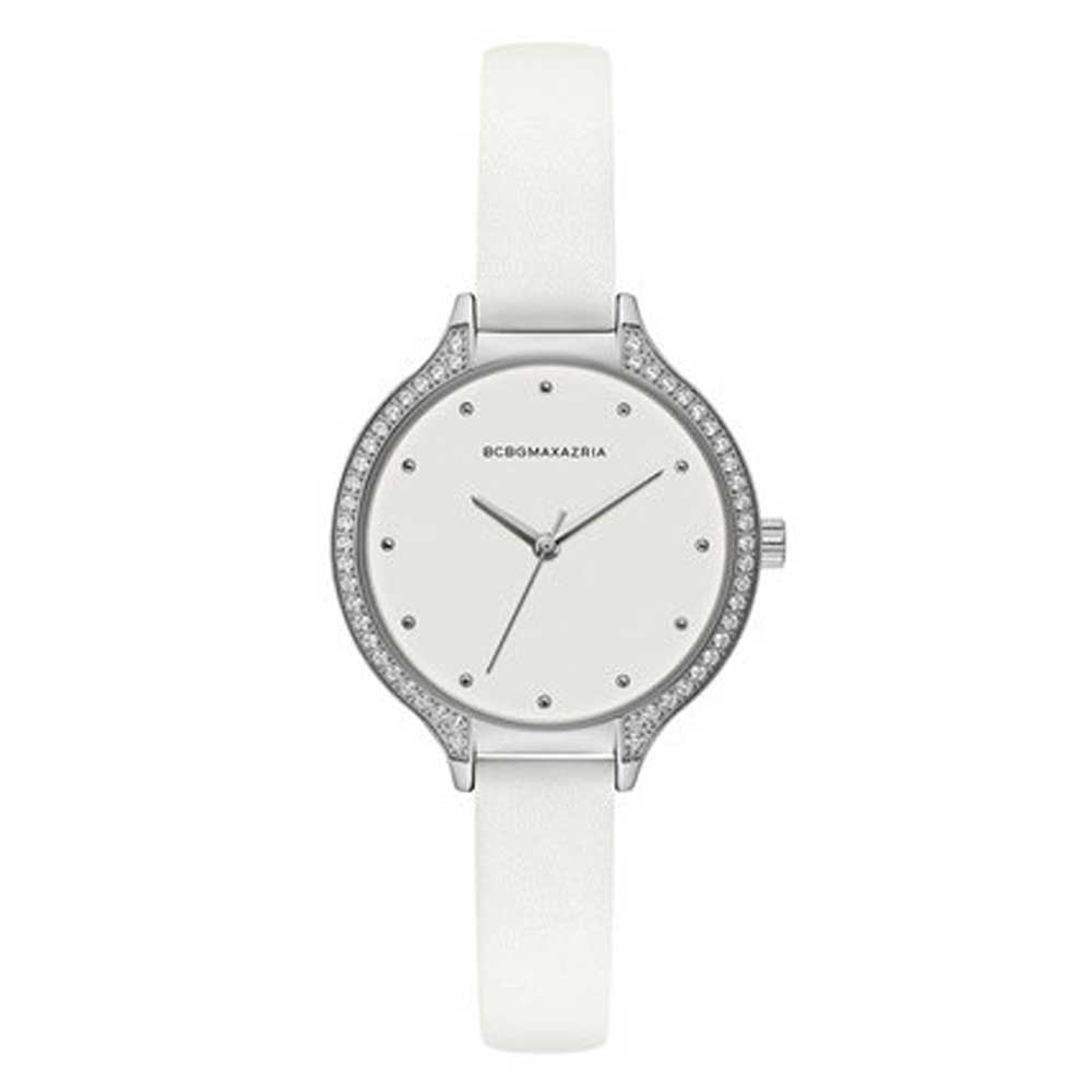 BCBGMAXAZRIA BG50678002 Women's White Leather Strap Watch - Elegant & Stylish Timepiece for Office, Party & Everyday Wear