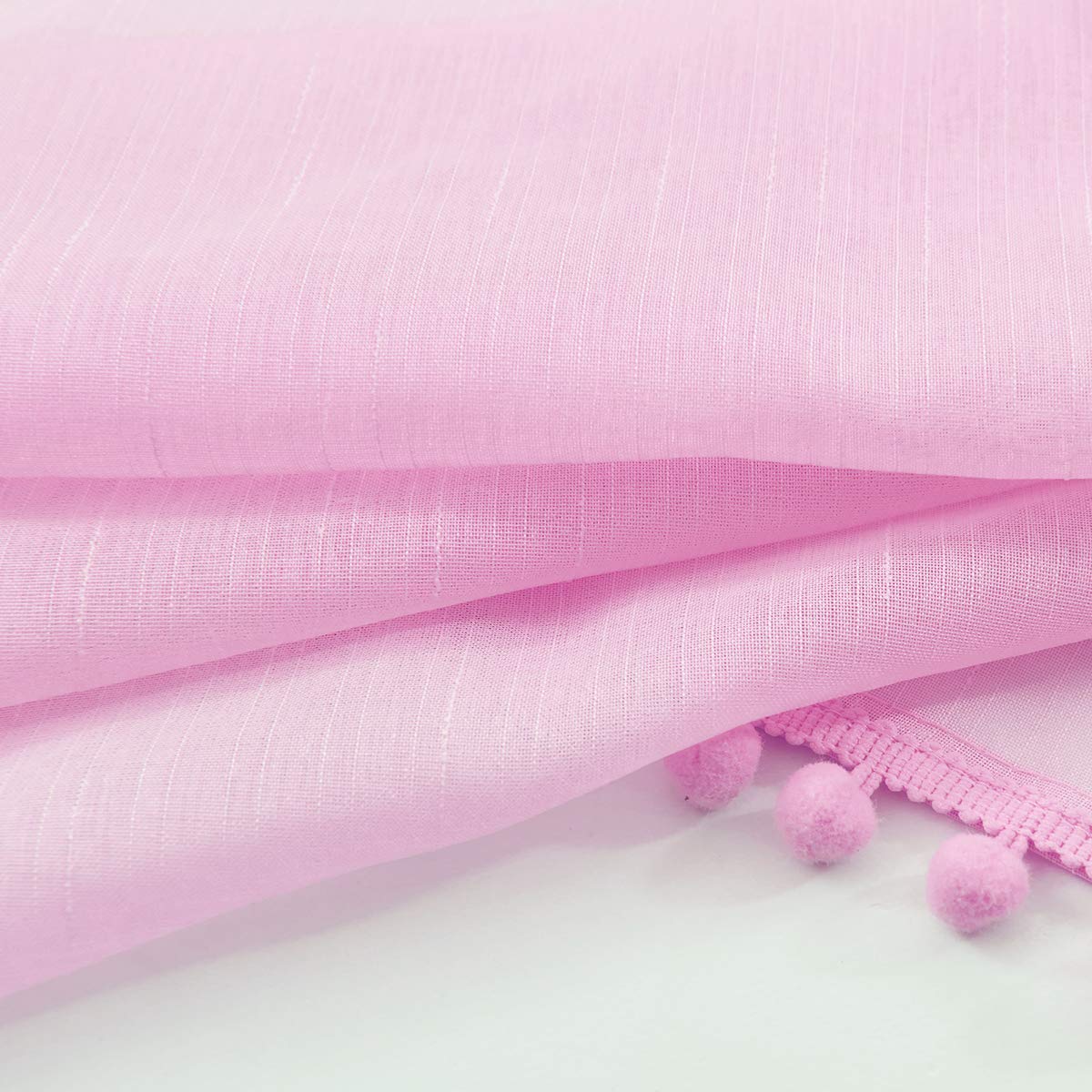Pink Sheer Curtains for Girls Room - 108 Inch Long Window Drapes with Cute Pom Pom Trim, 52