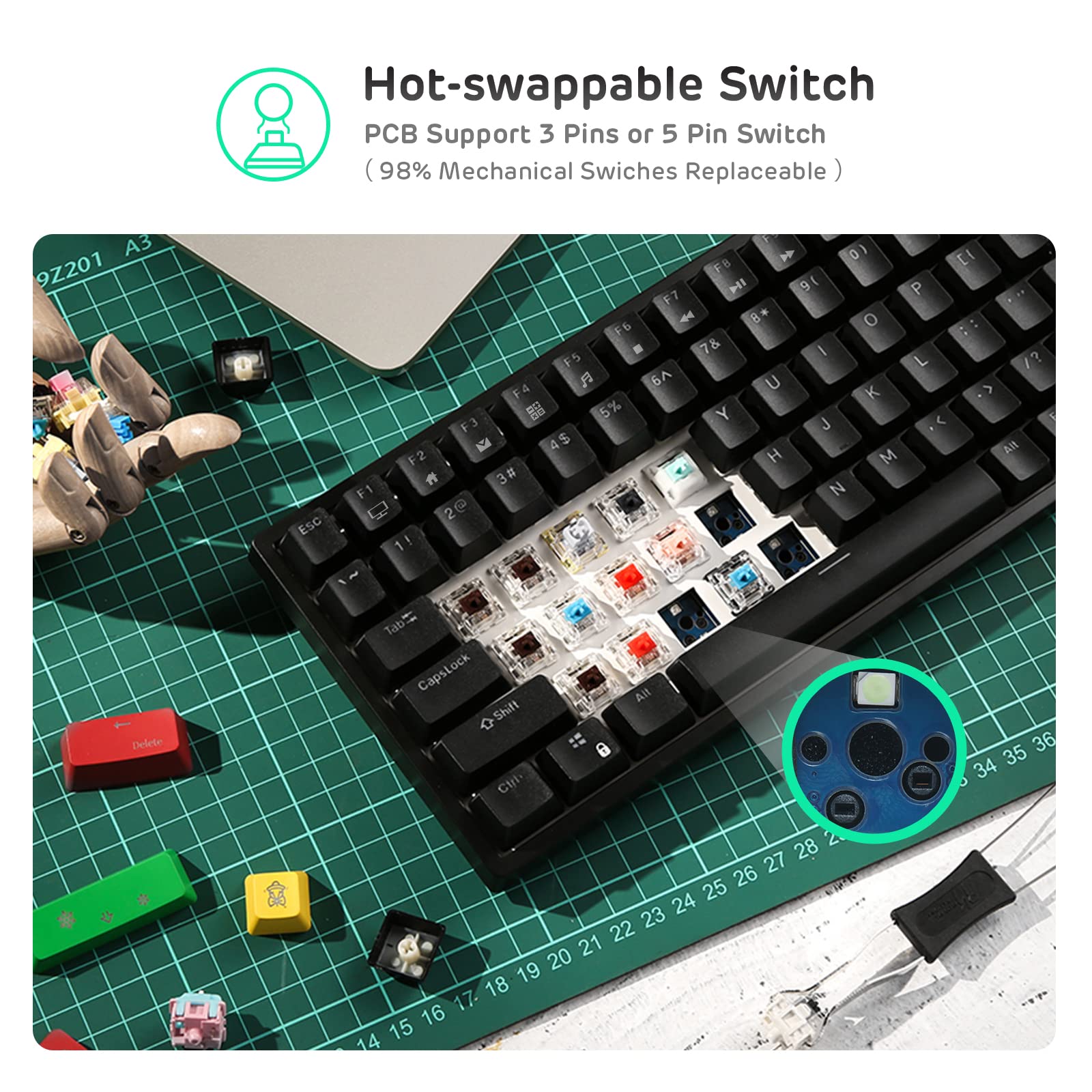 RK ROYAL KLUDGE RK84 84-Key Wireless Mechanical Gaming Keyboard - Bluetooth/2.4Ghz/USB-C Triple Mode, Hot-Swappable Blue Switches, RGB Backlit, Compact 75% Layout - Perfect for PC Gaming, Office Work & Typing Enthusiasts