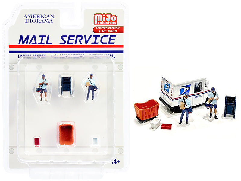 Limited Edition 1/64 Scale Mail Service Diecast Set - 6 Piece Collection (2 Mail Carrier Figurines & 4 Accessories) by American Diorama - Only 4800 Worldwide - Perfect for Model Train Layouts & Diorama Displays