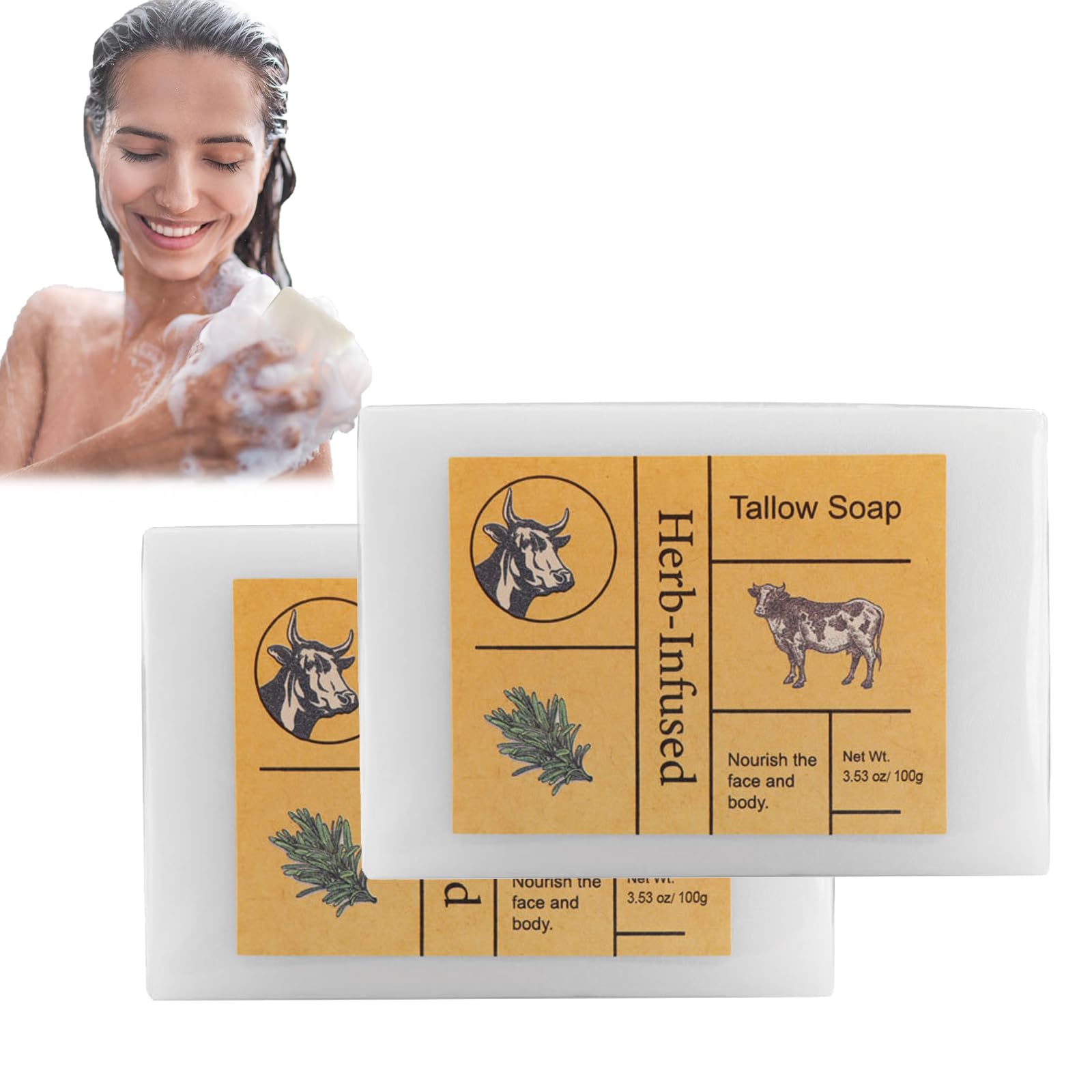 **Organic Tallow Balm Soap Bar - Pure Tallow Soap for Face & Body, Hydrating & Cleansing, Oil Control & Moisturizing, Soothes Skin - Natural Beauty Soap for Acne-Prone & Dry Skin (2 Pack) - Perfect for Daily Skincare & Gentle Bathing**
