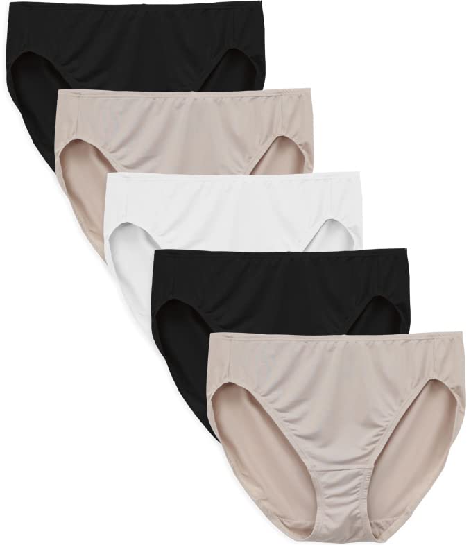 Fruit of the Loom Women's 5 Pack Comfortable Microfiber Hi-Cut Underwear - Soft Breathable Panties for Everyday Wear, Workout & Travel