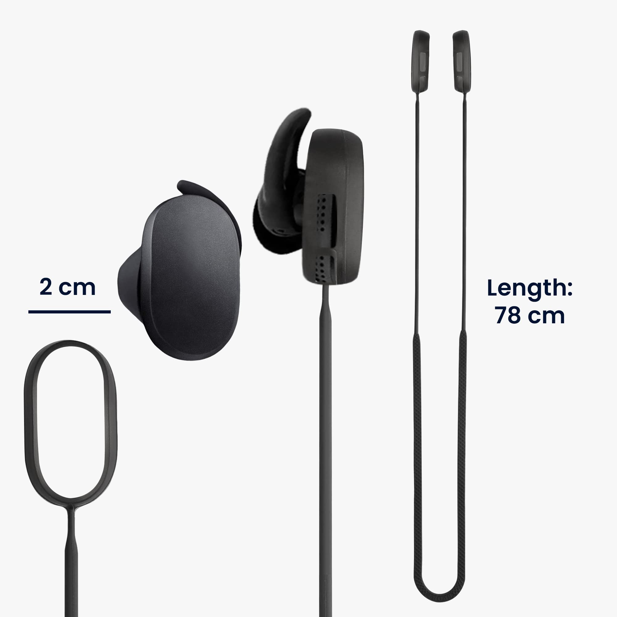 kwmobile Silicone Cord Holder Strap for Bose QuietComfort Earbuds - Secure Wireless Earphone Accessory - Black - Perfect for Running, Workouts & Travel