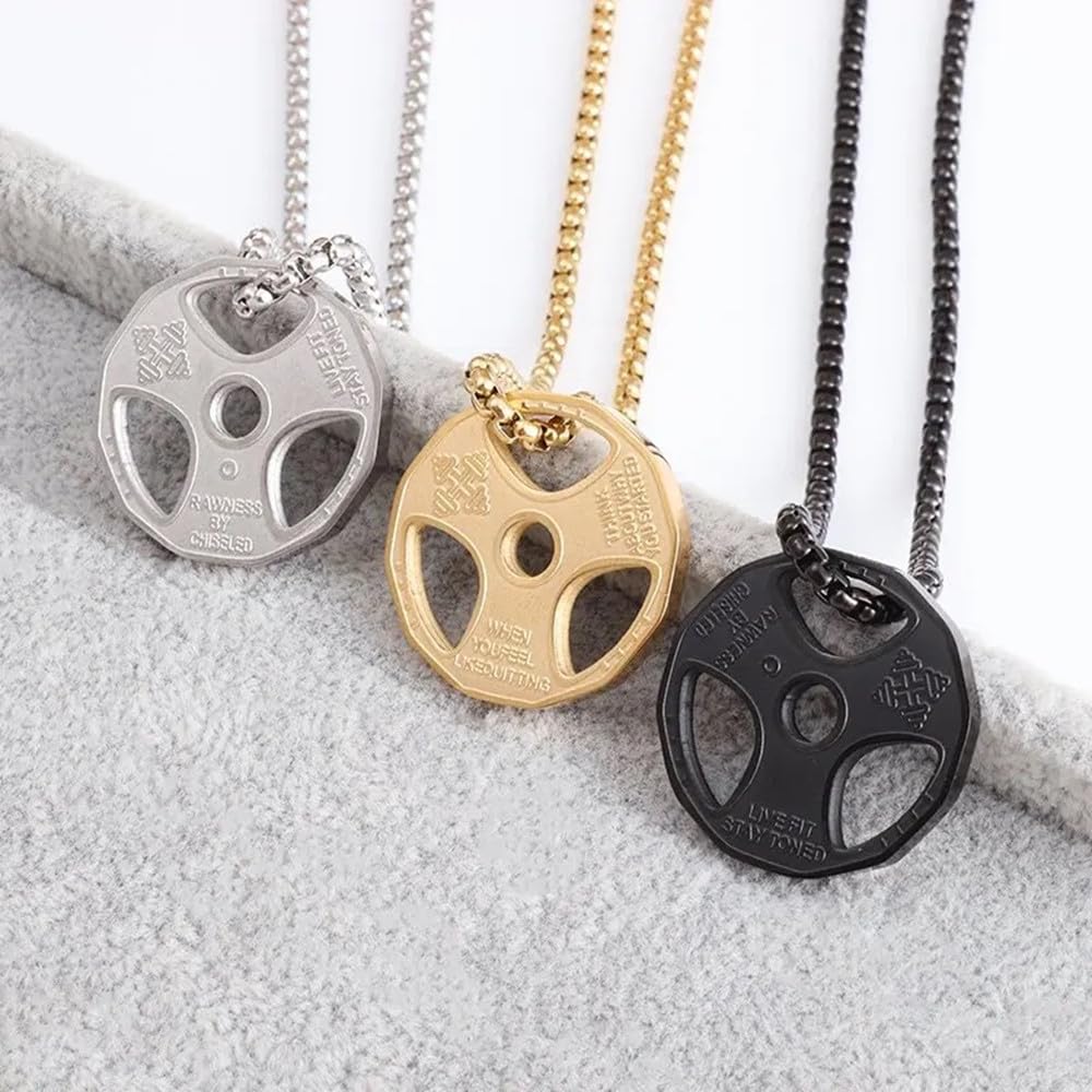 Stainless Steel Black Dumbbell Necklace - Weight Plate Barbell Pendant for Gym & Fitness Enthusiasts - Perfect Workout Jewelry Gift for Athletes