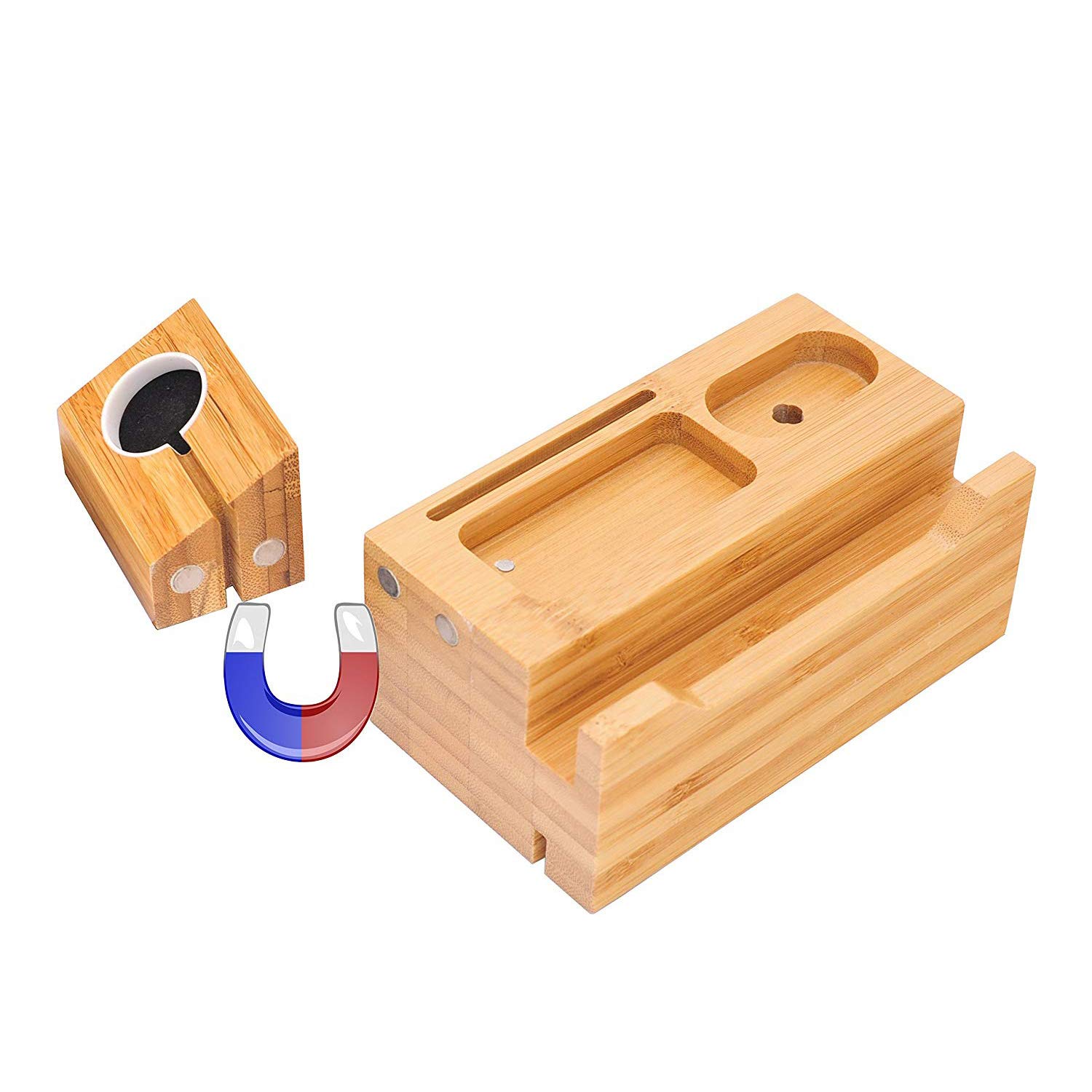 Bamboo 3-Port USB Charging Station Dock - Fast Charger Hub for iPhone 13/12/11 Pro Max/XS/X/8 Plus, Apple Watch Series 2/3/4 (38mm & 42mm), AirPods & Samsung Phones - Perfect for Home Office Desk Organization & Multi-Device Charging