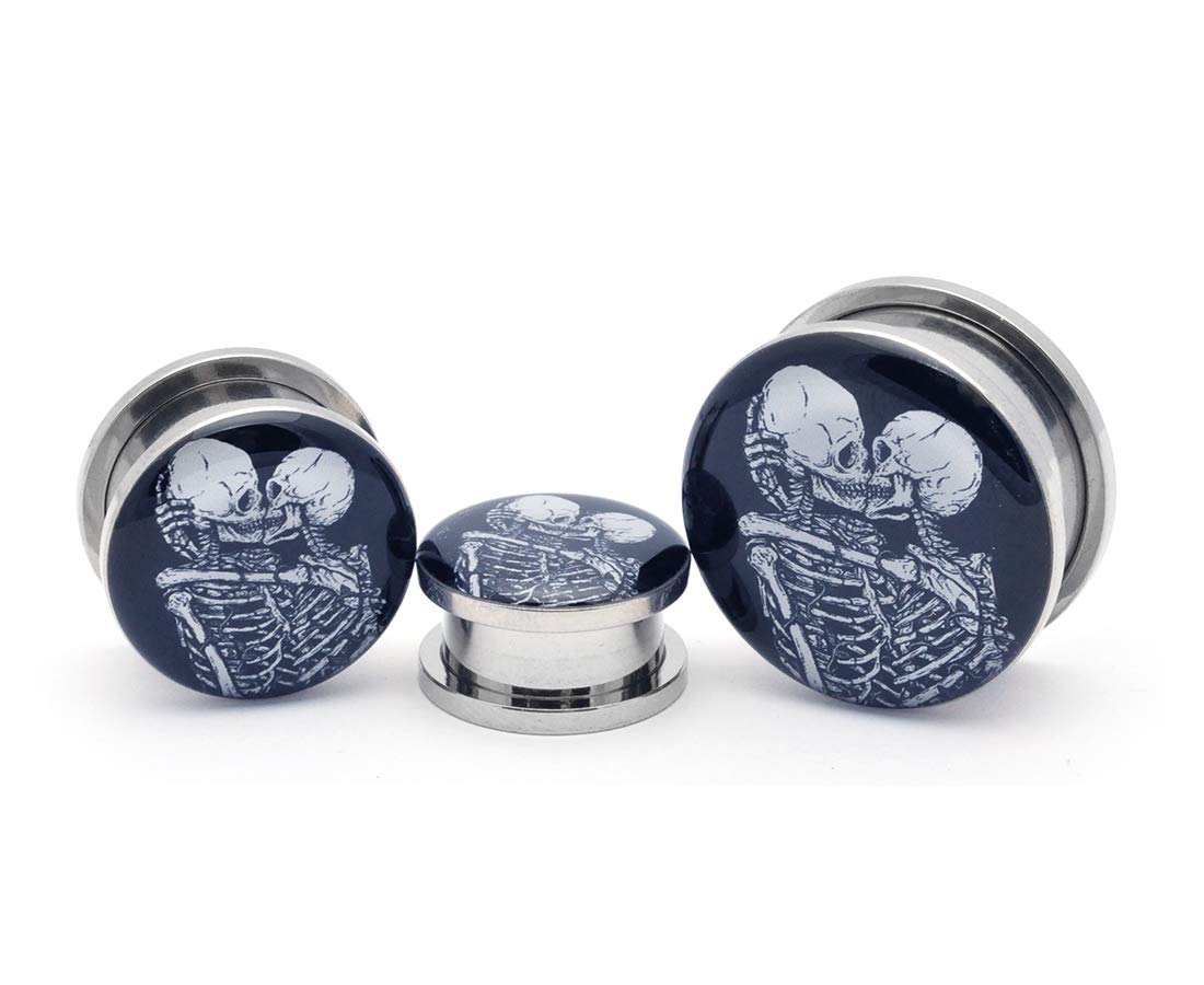 Premium Stainless Steel Body Jewelry - Screw-On The Lovers Picture Plugs for Ear Gauges | Hypoallergenic, Comfort Fit for Daily Wear & Special Occasions