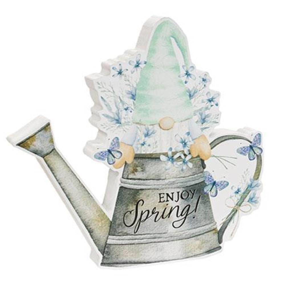 Spring Gnome in Watering Can - Chunky Garden Decor Sitter for Outdoor Patio, Lawn & Flower Bed Decoration
