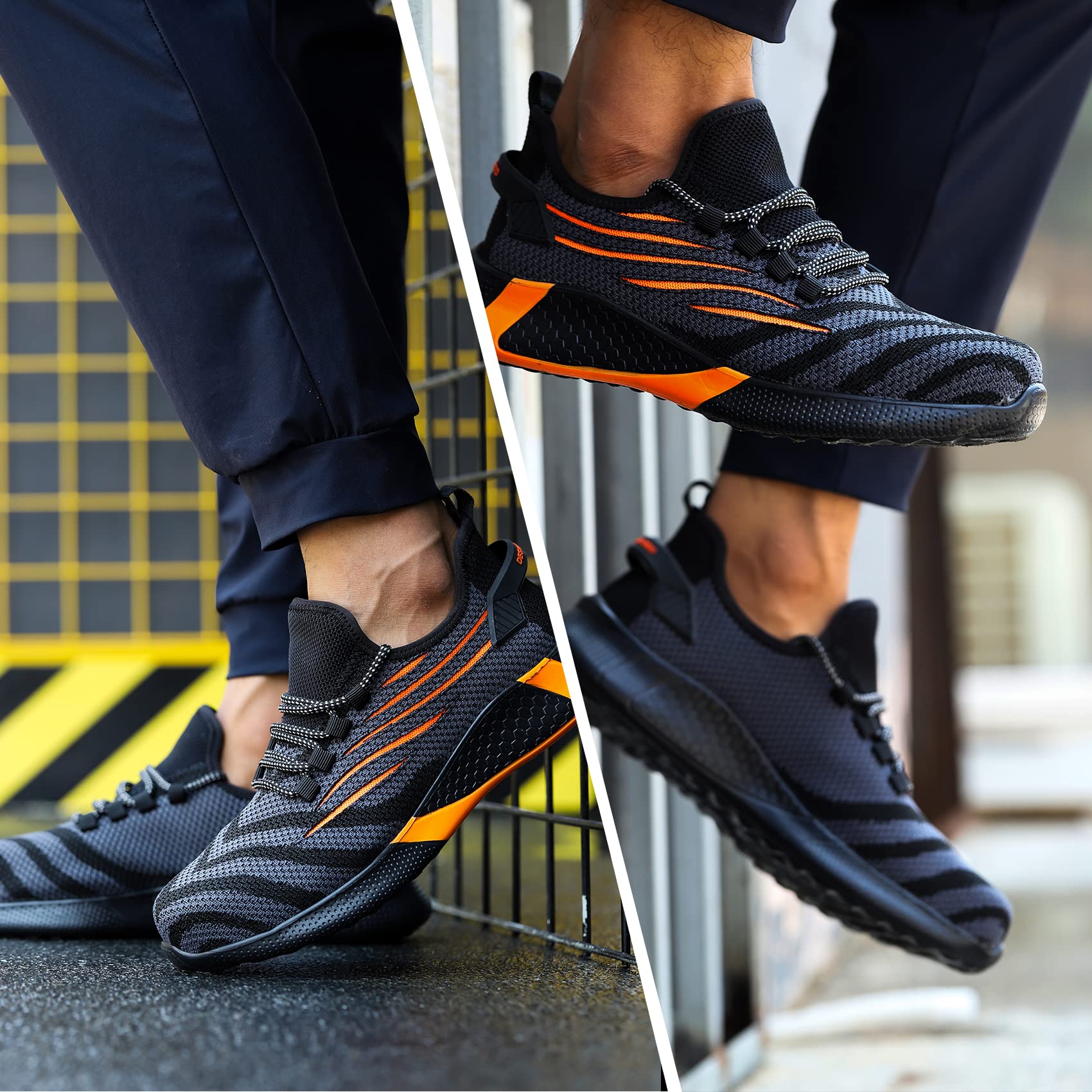 Kezhiho Men's Steel Toe Work Shoes - Lightweight, Slip & Puncture Resistant Safety Sneakers - Breathable Construction for Industrial & Construction Work - Perfect for Warehouse, Factory & Outdoor Labor