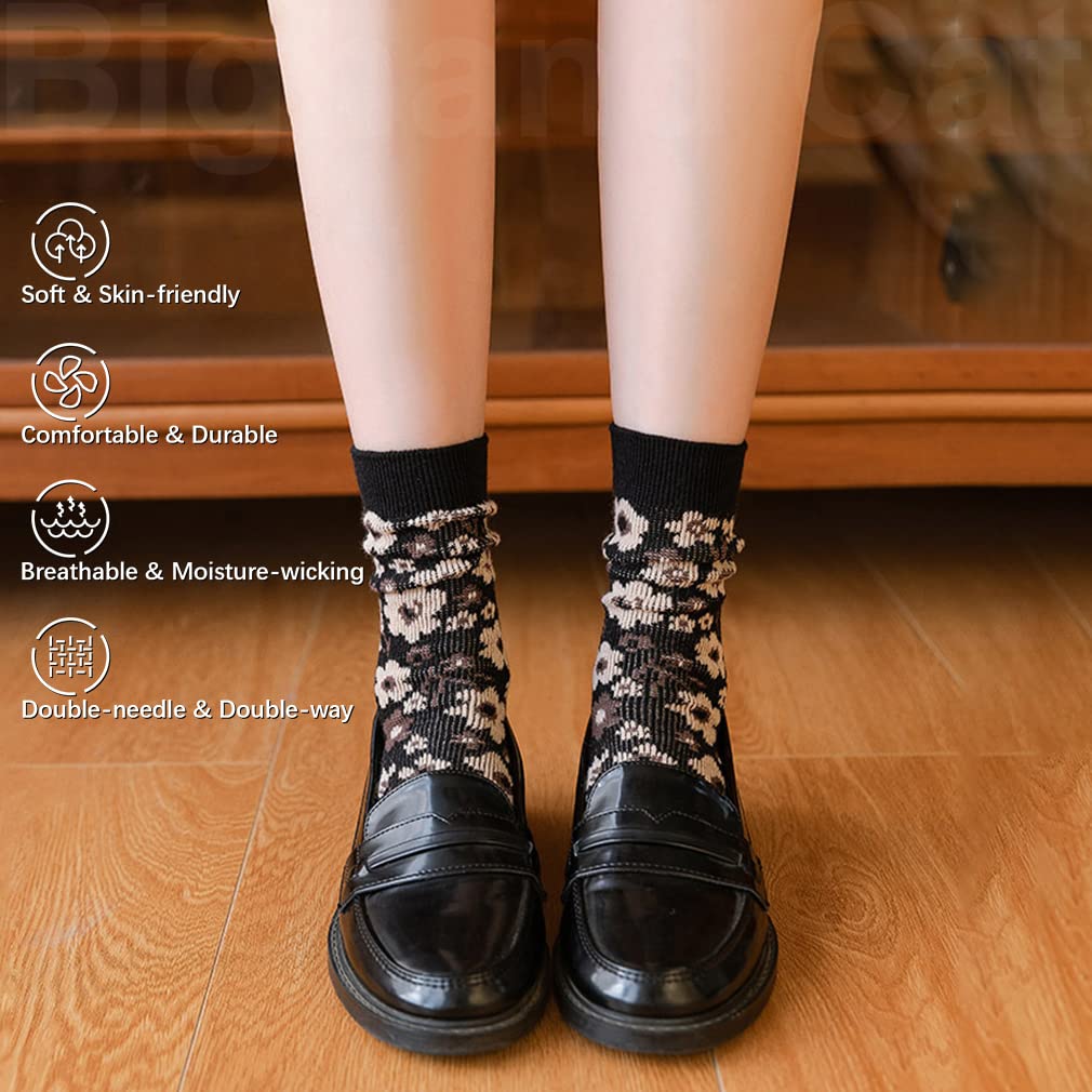Vintage Wool Socks for Women - 5 Pairs Cozy Crew Socks with Unique Print | Christmas Gifts & Winter Wear