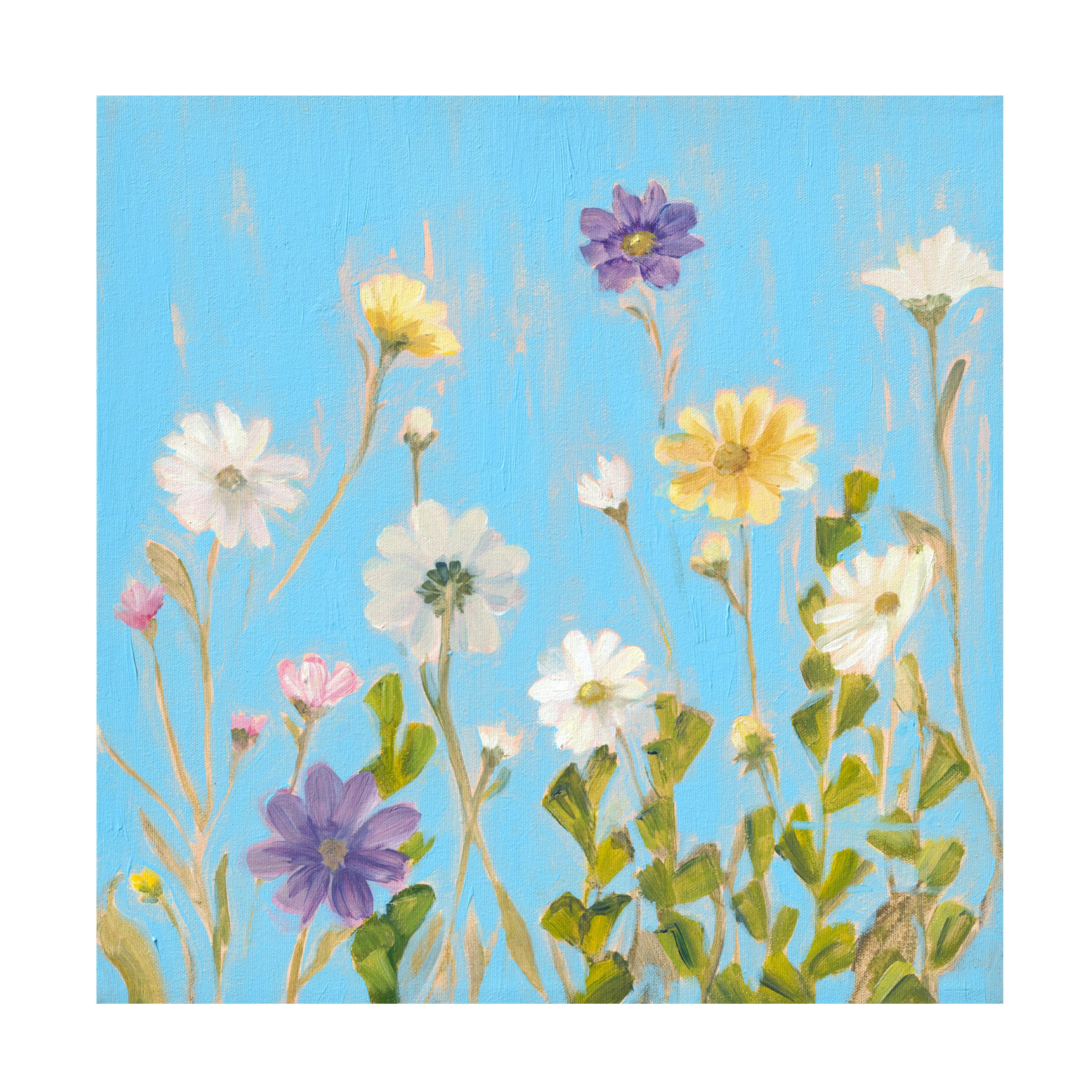 Sandra Iafrate 'Wild Flowers on Cerulean III' Canvas Wall Art Print - Floral Home Decor for Living Room, Bedroom & Office