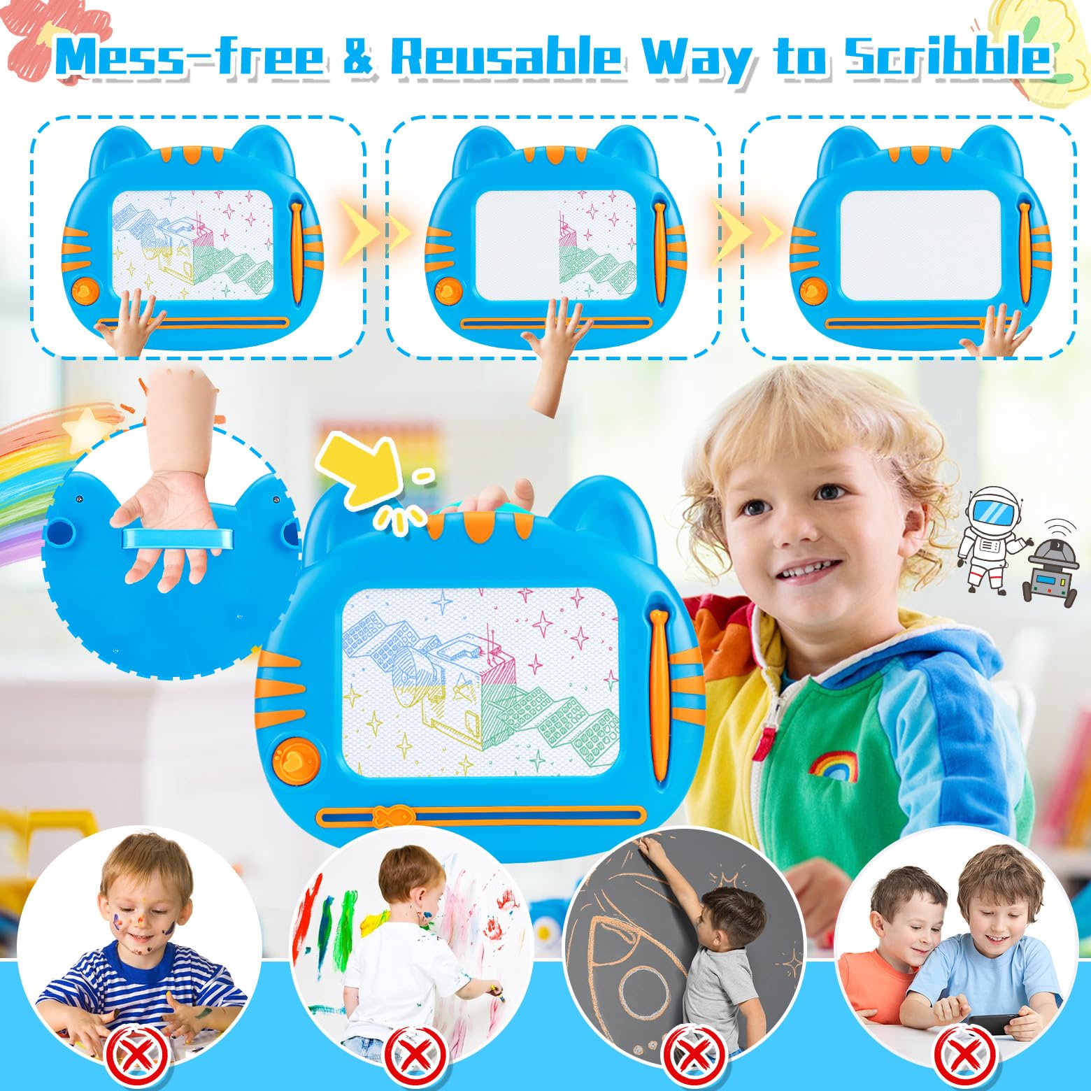 Magnetic Drawing Doodle Board for Toddlers 1-3 Years Old - Educational Learning Toy for Boys & Girls 18+ Months - Perfect Christmas Birthday Gift for Kids - Fun Creative Play at Home, Travel & Preschool