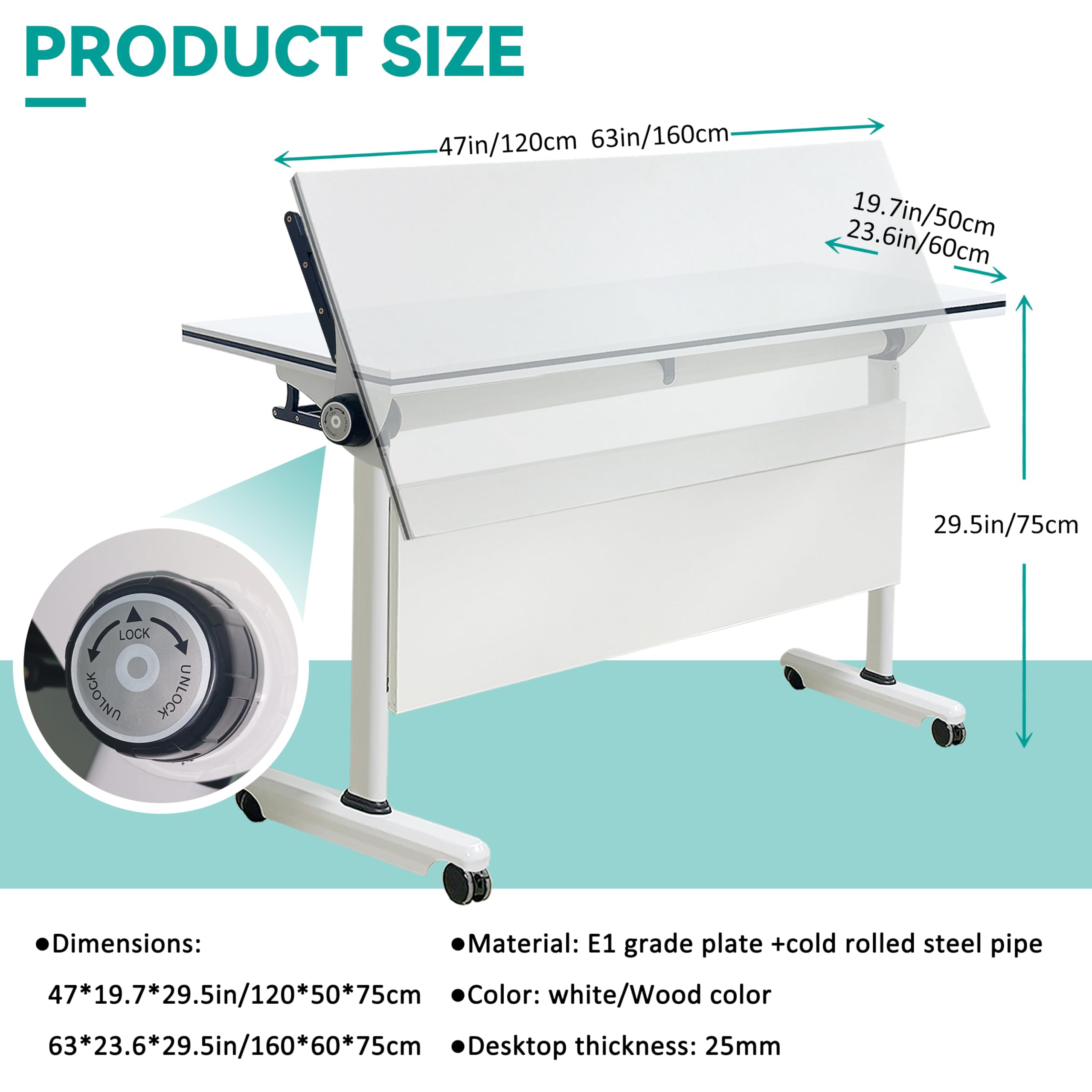 Foldable Flip-Top Conference Table with Casters - 47x20x30 Inch Rectangular Modular Meeting Table for Office, Training Room, Classroom & School - Space-Saving White Workstation (Perfect for Small Spaces, Team Meetings & Multi-Purpose Rooms)