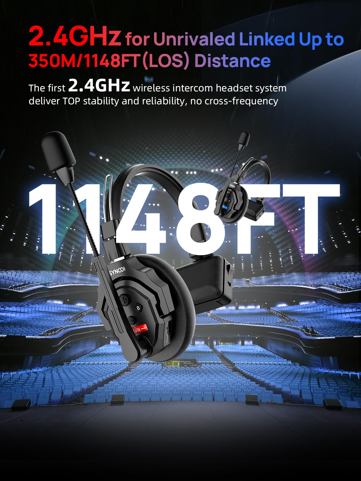 SYNCO XTALK X1 Wireless Intercom Headset - 2.4GHz Full Duplex Communication Headset with 20H Battery Life & 350M/1148FT Range - Ideal for Construction, Warehouse, Security, and Outdoor Team Communication
