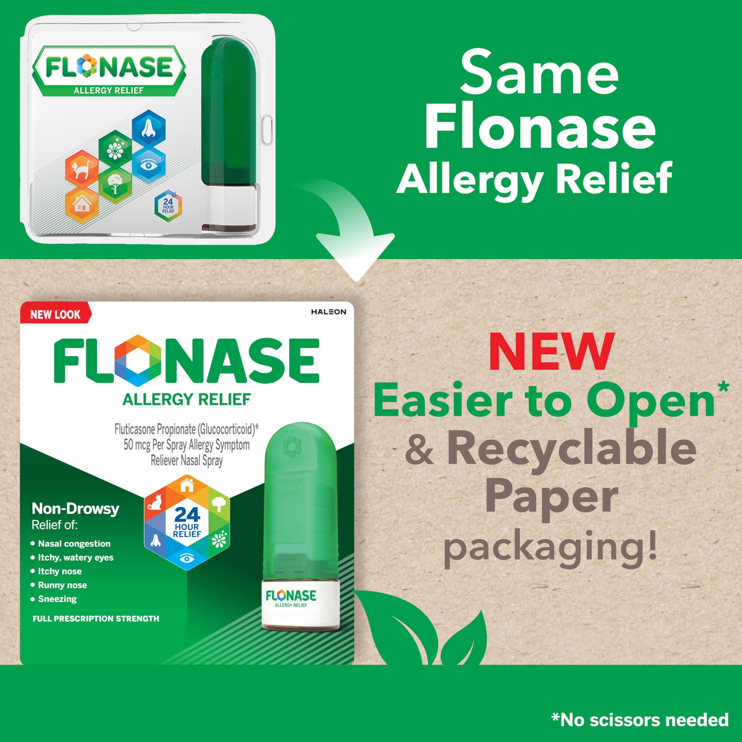 Flonase 24-Hour Allergy Relief Nasal Spray - Non-Drowsy Multi-Symptom Allergy Treatment with 72 Sprays & Bonus Tissues Pack | For Seasonal Allergies, Hay Fever & Indoor Allergens Relief