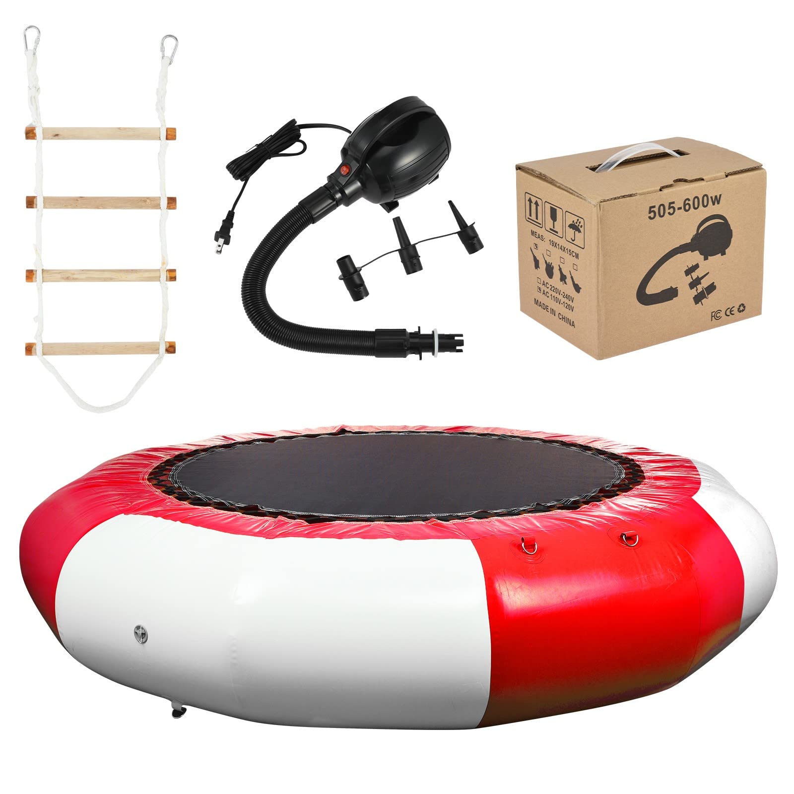 6.5Ft Inflatable Water Bouncer for Kids - Heavy Duty Water Trampoline with Splash Pad, Bounce Platform & 4-Step Ladder - Perfect for Pool, Lake, Beach & Backyard Water Play (Red)