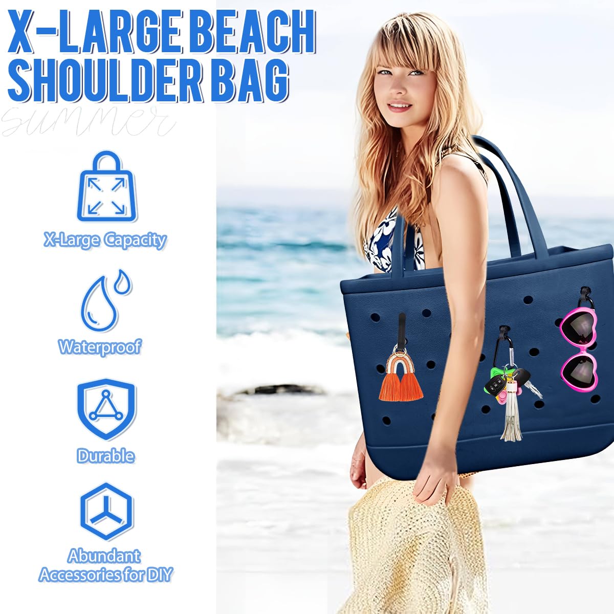 **Large Waterproof Beach Tote Bag for Women - Durable Washable Rubber Tote for Travel, Sports & Pool Day - Perfect for Beach Trips, Gym & Shopping**