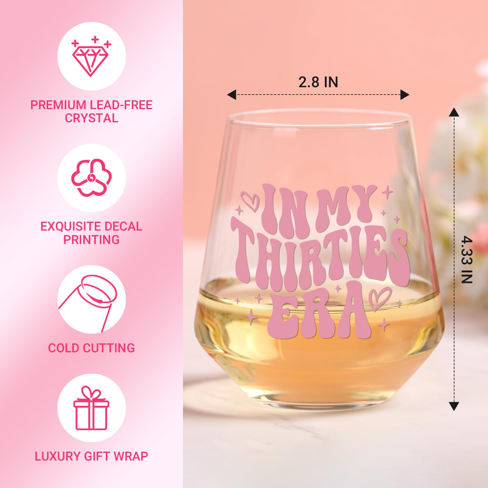 30th Birthday Gifts For Women - In My 30s Era Wine Glass (18oz) | Perfect 30 Year Old Present for Sister, Daughter, Mom & Best Friend | Elegant Birthday Party Decorations | Great for Celebrations, Toasts & Home Decor