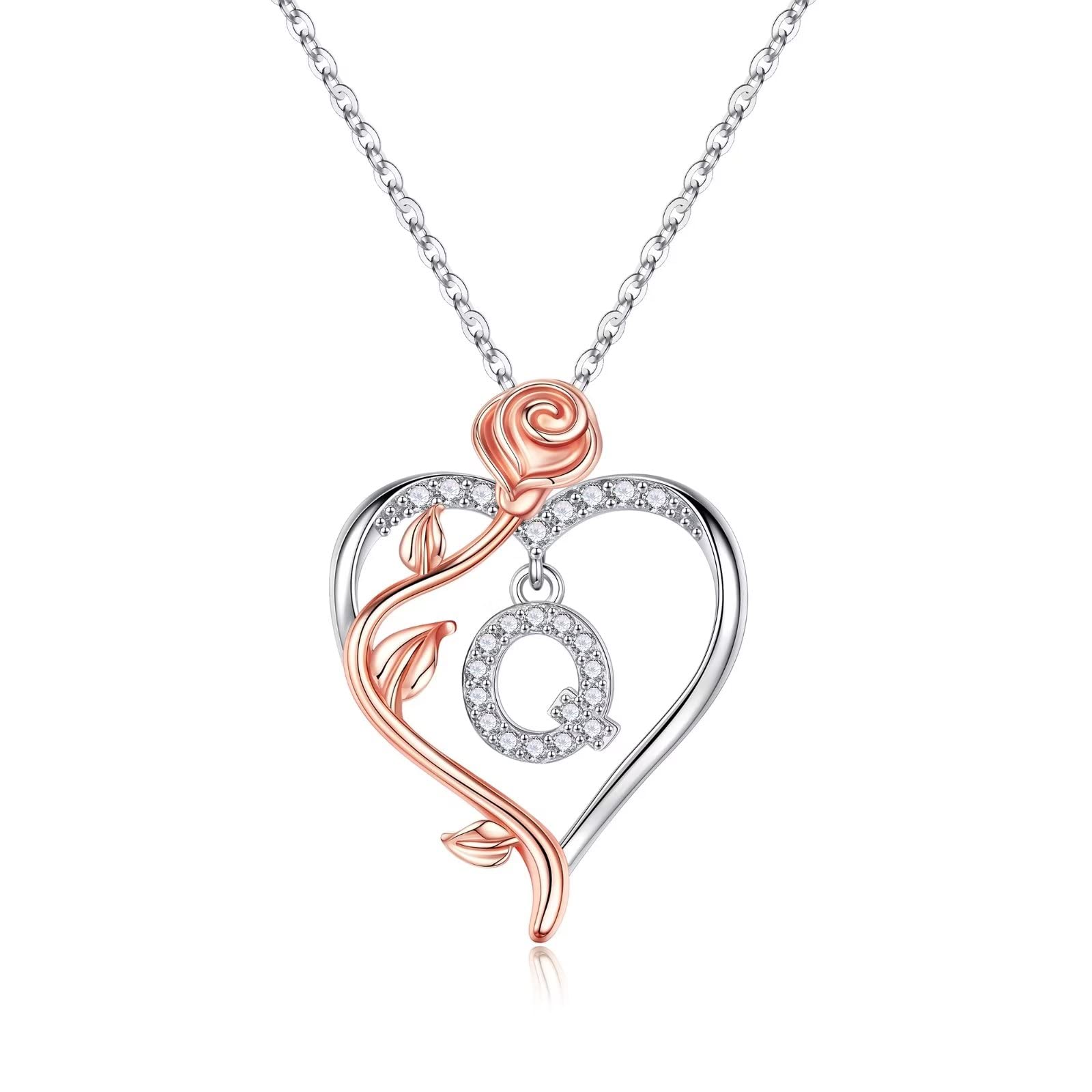 Yesteel Rose Heart Initial Necklace - Personalized Letter Pendant Jewelry for Women, Teen Girls, Wife & Girlfriend | Valentine's Day, Mother's Day, Anniversary & Birthday Gift for Her | Perfect for Romantic Occasions, Date Nights & Special Moments