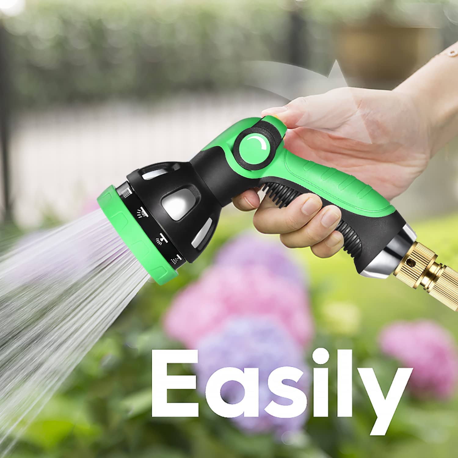 Metal Garden Hose Nozzle - 10 Adjustable Spray Patterns for Watering, Cleaning & Car Washing