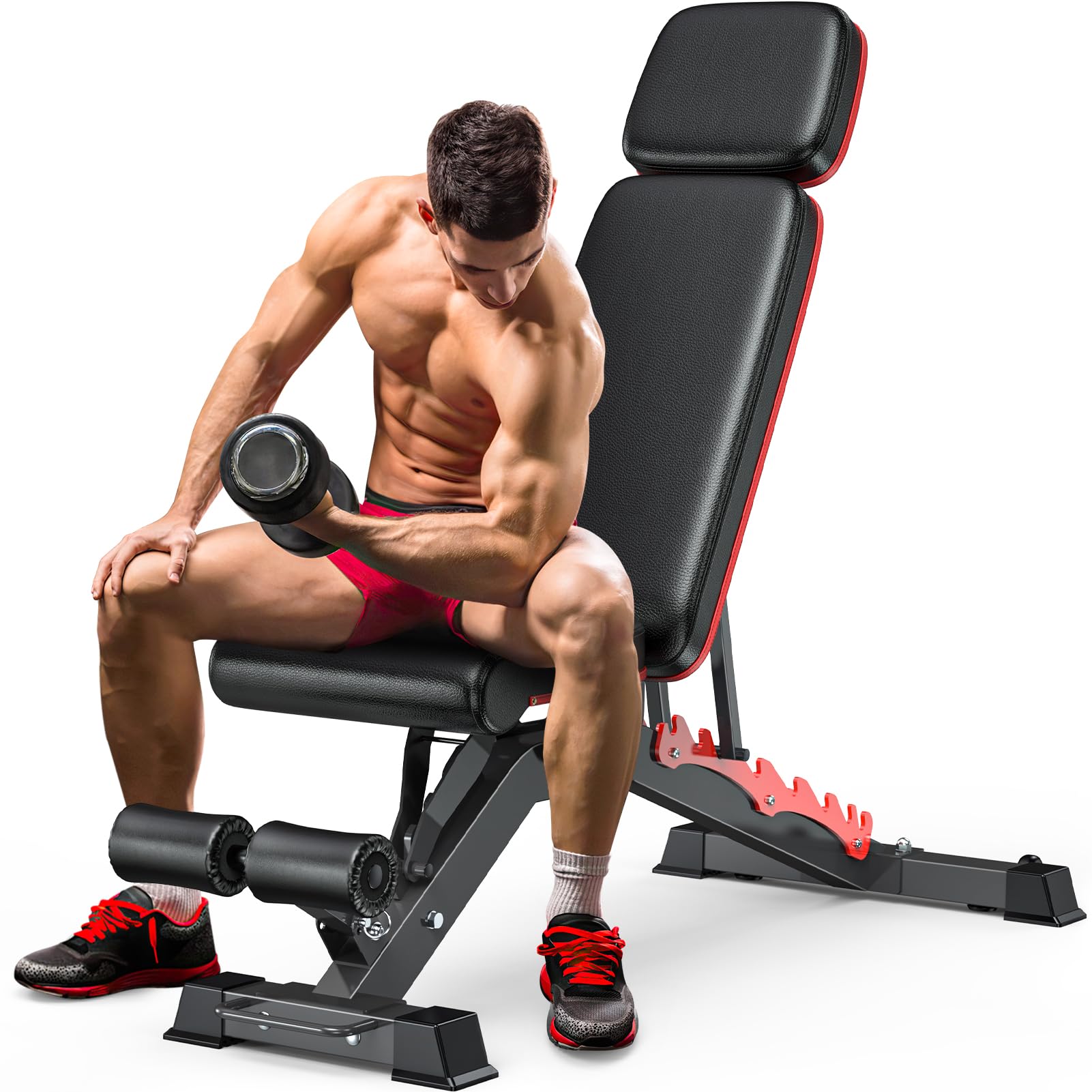Fostoy Adjustable Weight Bench - 800/1200LBS Heavy Duty Home Gym Workout Bench for Incline, Decline & Flat Bench Press | Full Body Strength Training & Sit-ups | Extremely Stable for Weight Lifting - Perfect for Home Gym, CrossFit & Strength Training