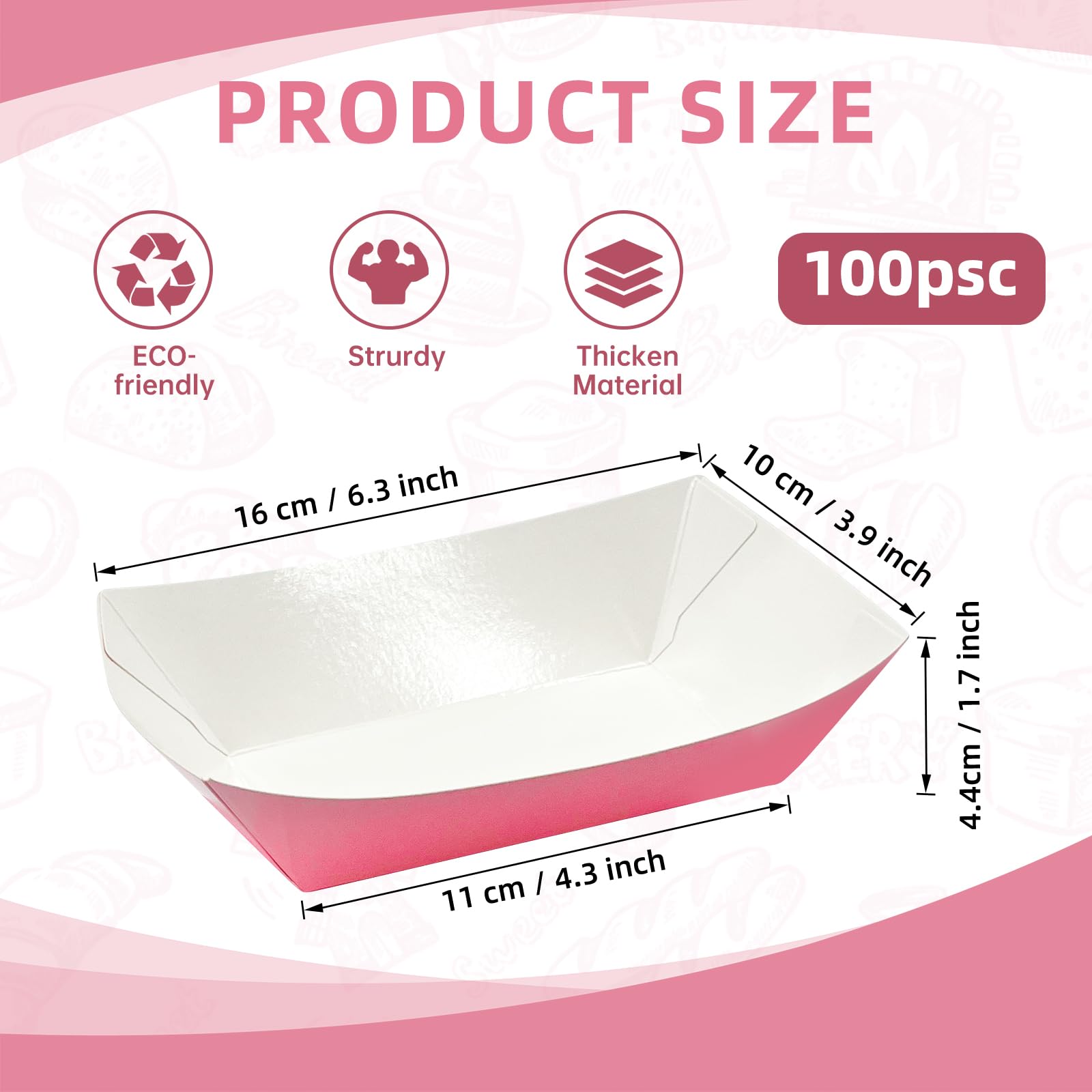 100 Pack Disposable Kraft Paper Food Boats - 2lb Pink Paper Serving Trays for Snacks, Hot Dogs, Popcorn, Sandwiches, Tacos, Fries & Nachos | Perfect for Parties, Movie Nights, Food Trucks & Catering Events