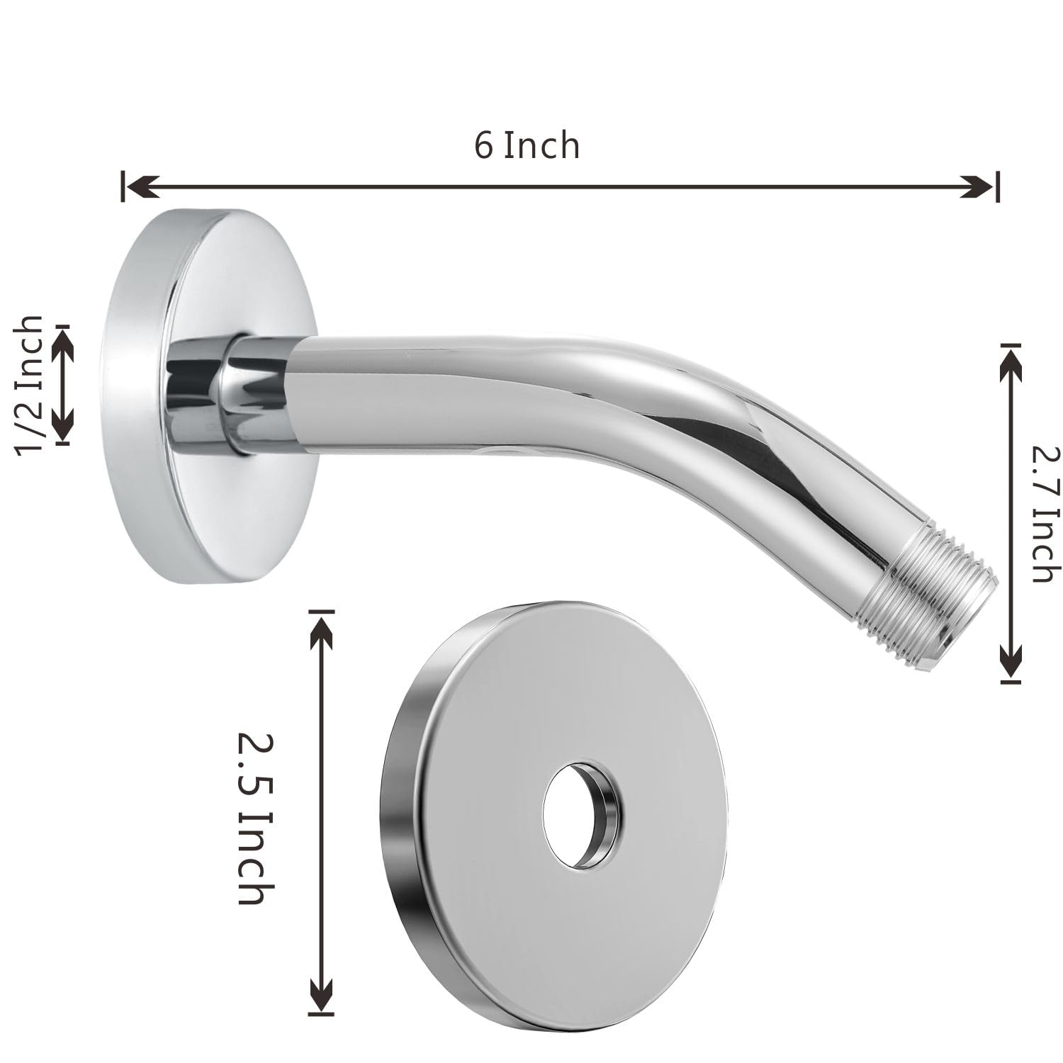 Voolan 8 Inch Rainfall Shower Head with 6 Inch Shower Arm - High Pressure Stainless Steel Showerhead for Strong Water Flow - Chrome Finish for Bathroom & Spa Relaxation - Perfect for Low Water Pressure Homes & Luxury Showers