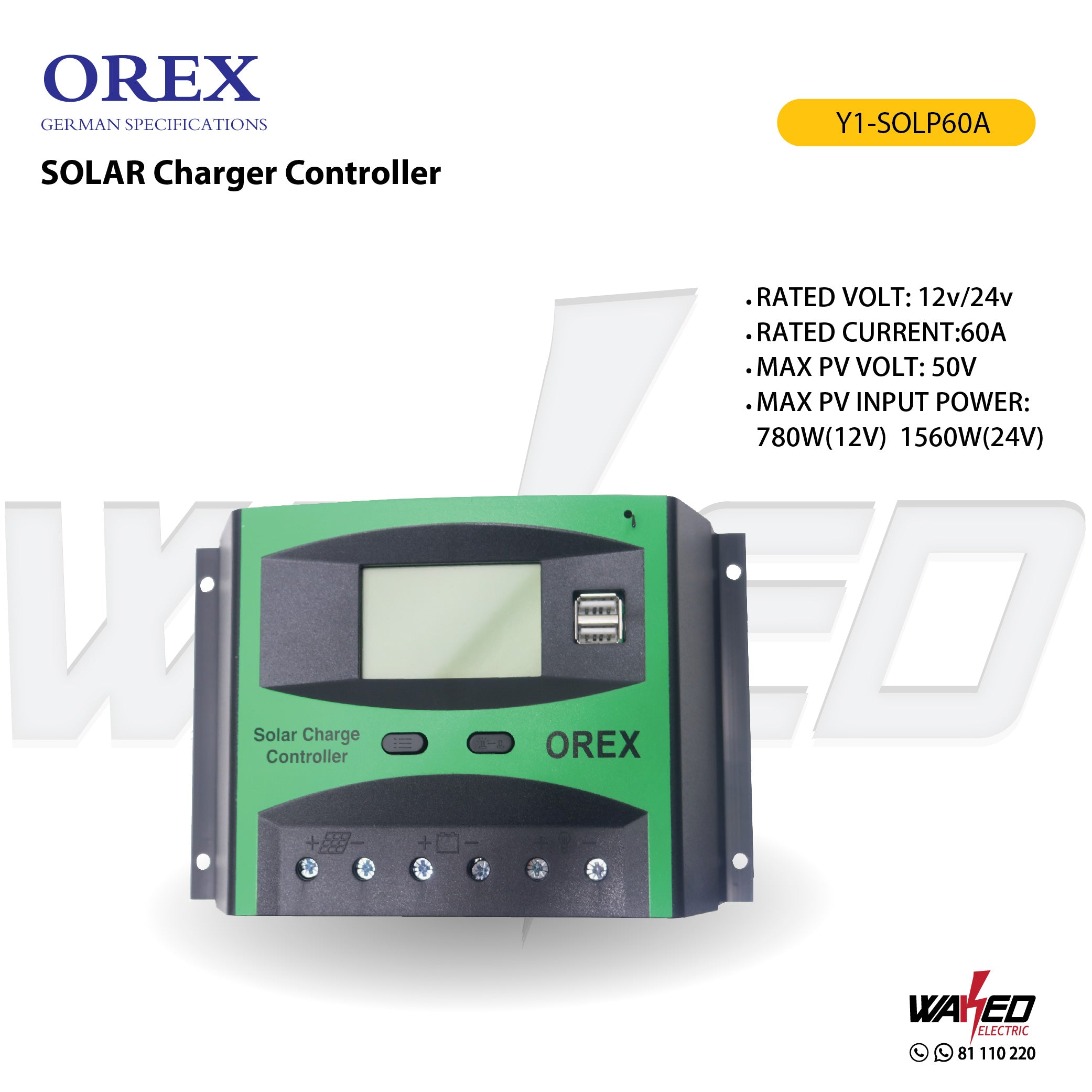 60A OREX Solar Charge Controller for 12V/24V Battery - MPPT Regulator for RV, Boat, Off-Grid System - Waterproof & Efficient Power Management