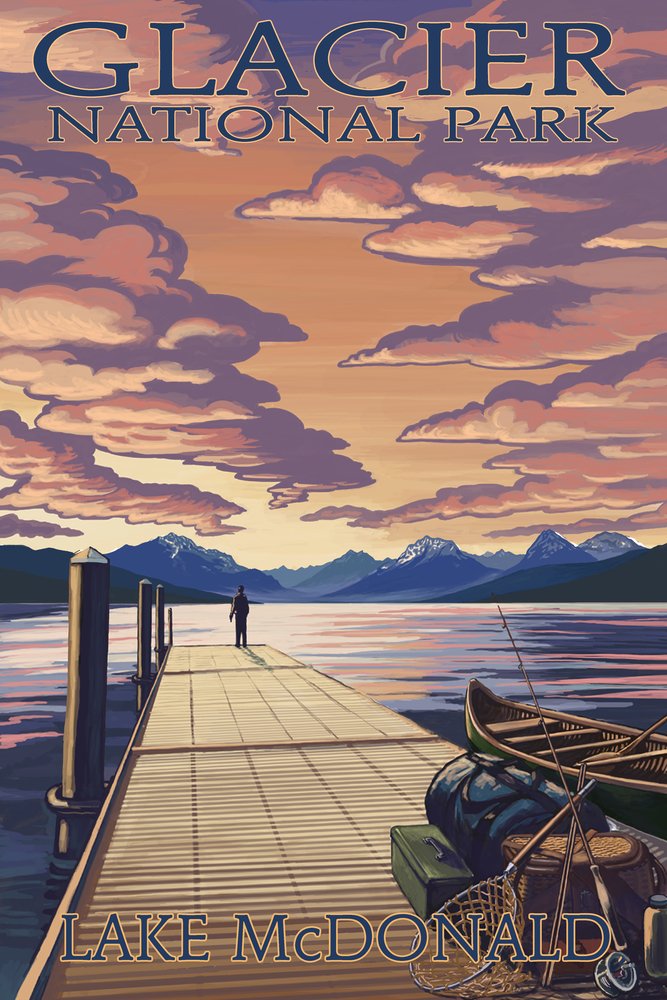 Signed 24x36 Glacier National Park Lake McDonald Art Print - Montana Landscape Wall Decor Poster for Home & Office