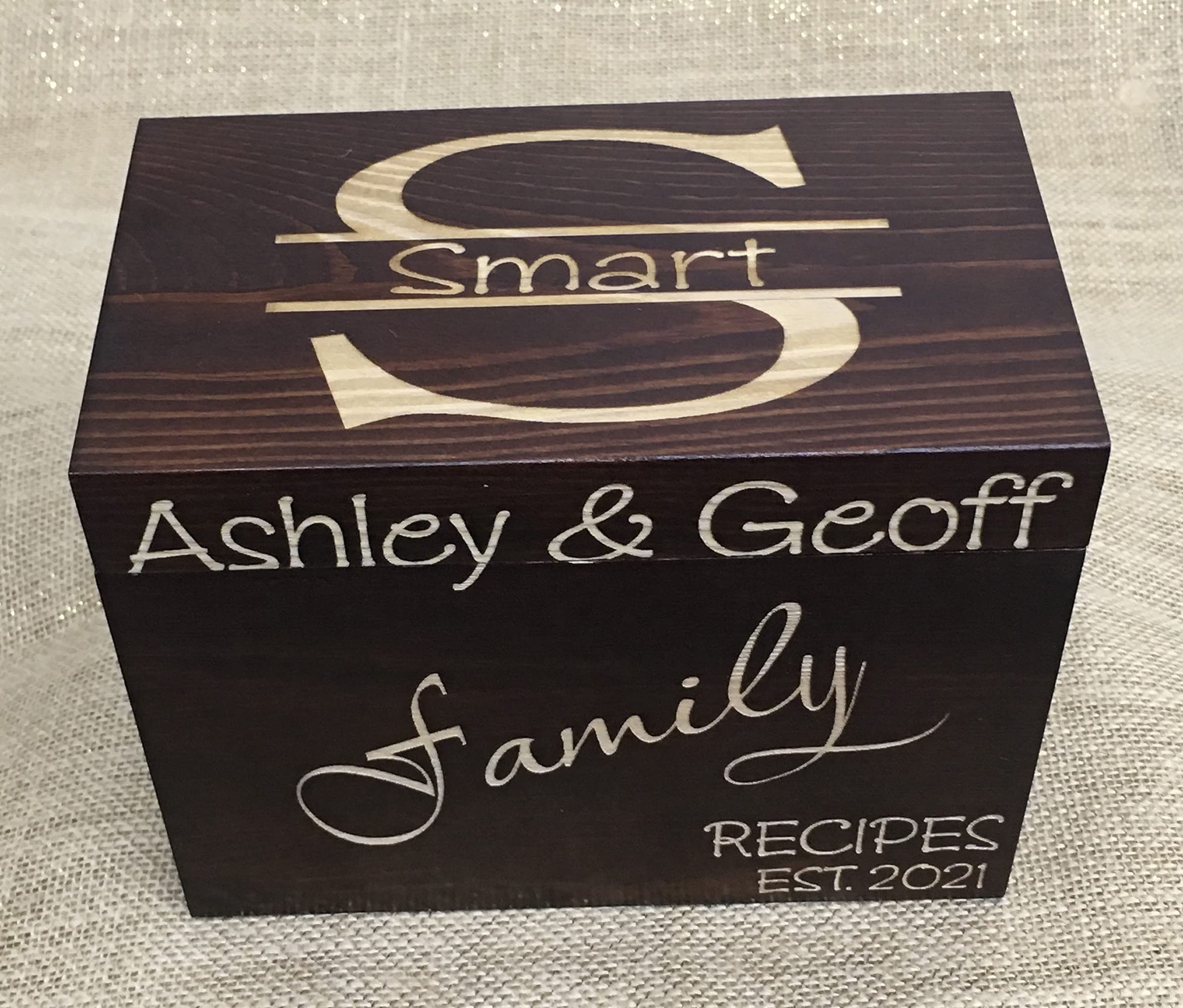 Personalized Recipe Box with Dividers - Custom Engraved Wooden Recipe Organizer in Mahogany Finish for Family & Home Kitchen Storage | Perfect for Recipe Cards, Cooking Gifts & Kitchen Organization