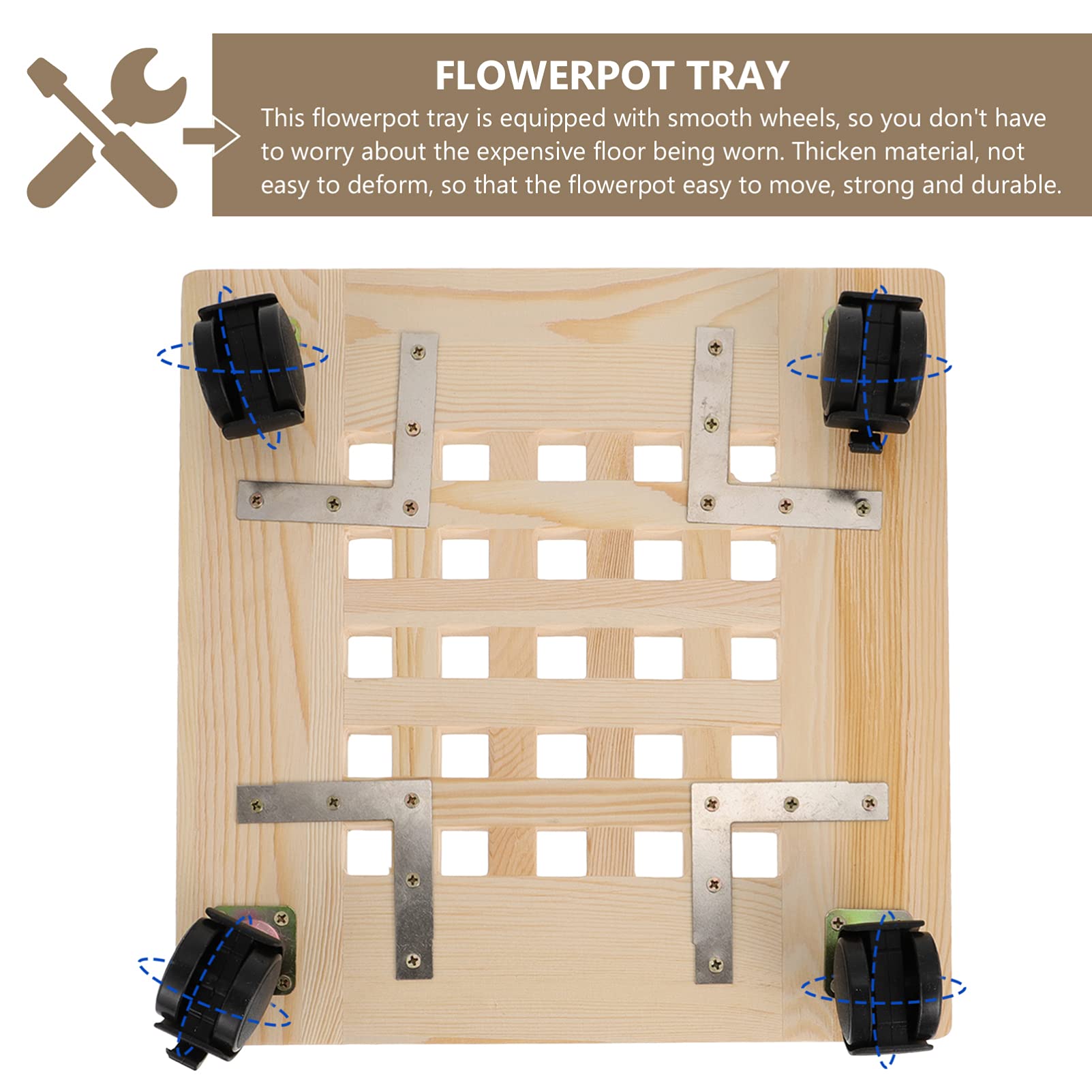 **Cabilock Heavy Duty Rolling Plant Stand with Wheels - Wooden Flower Pot Tray & Mobile Plant Trolley for Indoor/Outdoor Use - Perfect for Moving Large Potted Plants, Herbs, or Decor**