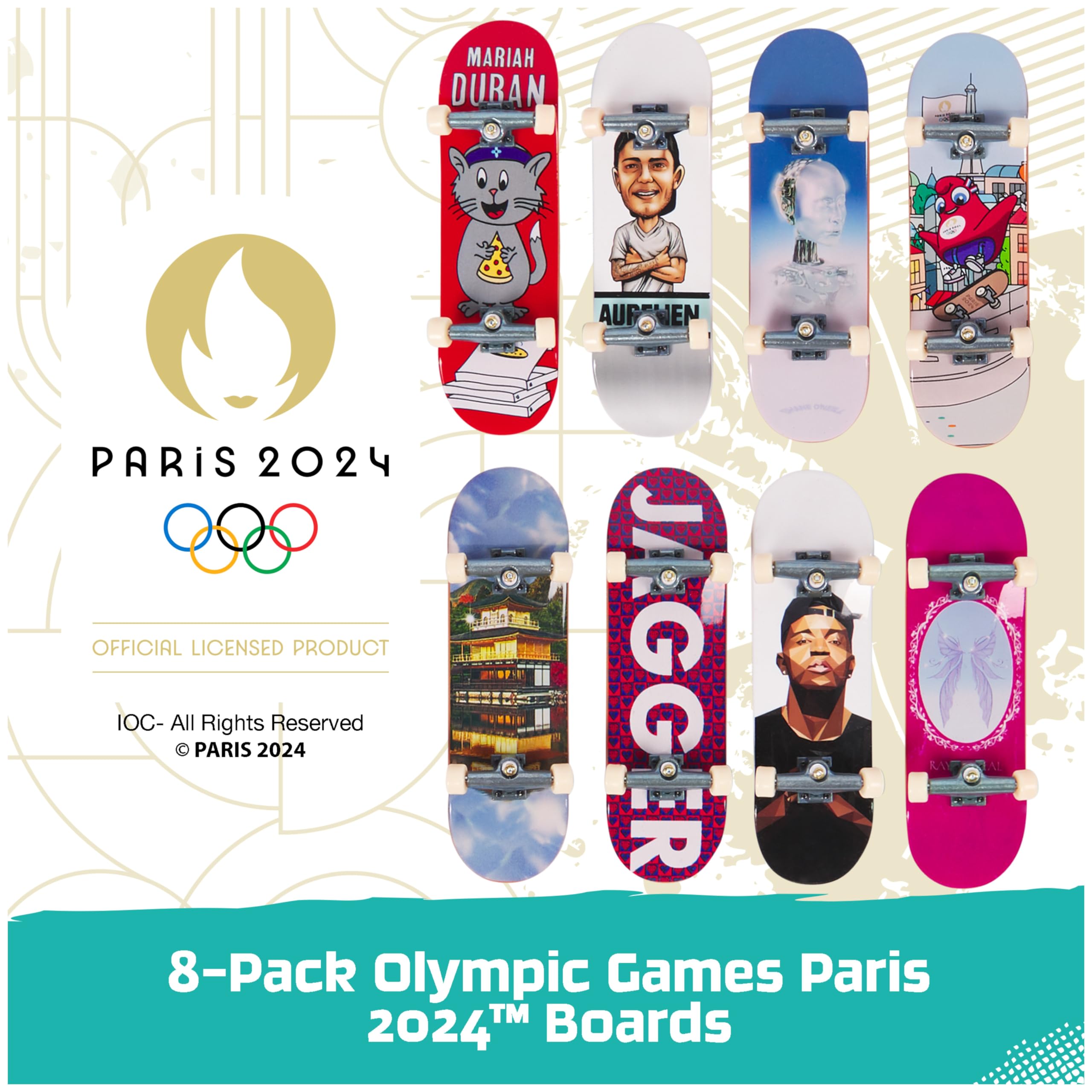 Tech Deck 8-Pack Fingerboards with Collectible Cards - Mini Skateboards for Kids 6+ | Olympic Games Paris 2024 Theme | Perfect for Skateboarding Enthusiasts & Collectors