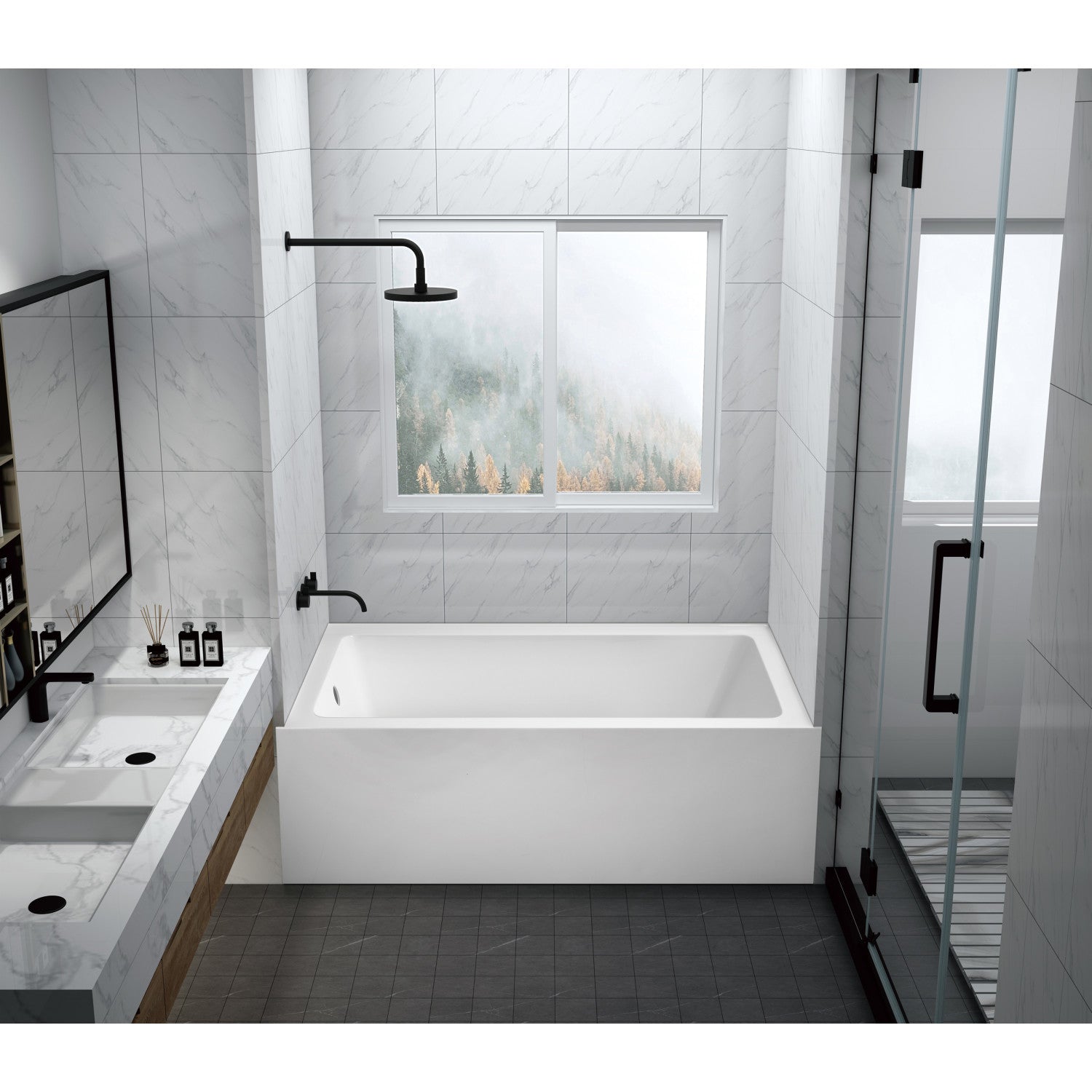 Aqua Eden VTAP6032L22C 60 Inch Acrylic Rectangular 3-Wall Alcove Bathtub with Anti-Skid Surface, Left Hand Drain, Glossy White - Perfect for Modern Bathrooms, Spa-Like Relaxation, and Family Homes