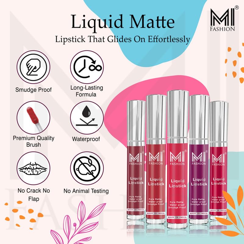 MI FASHION Pure Matte Liquid Lipstick - Long Lasting 12 Hour Wear, Weightless Texture (Spring Pink 3.5ml) - Pack of 1 | Perfect for Everyday Wear, Date Night & Special Occasions