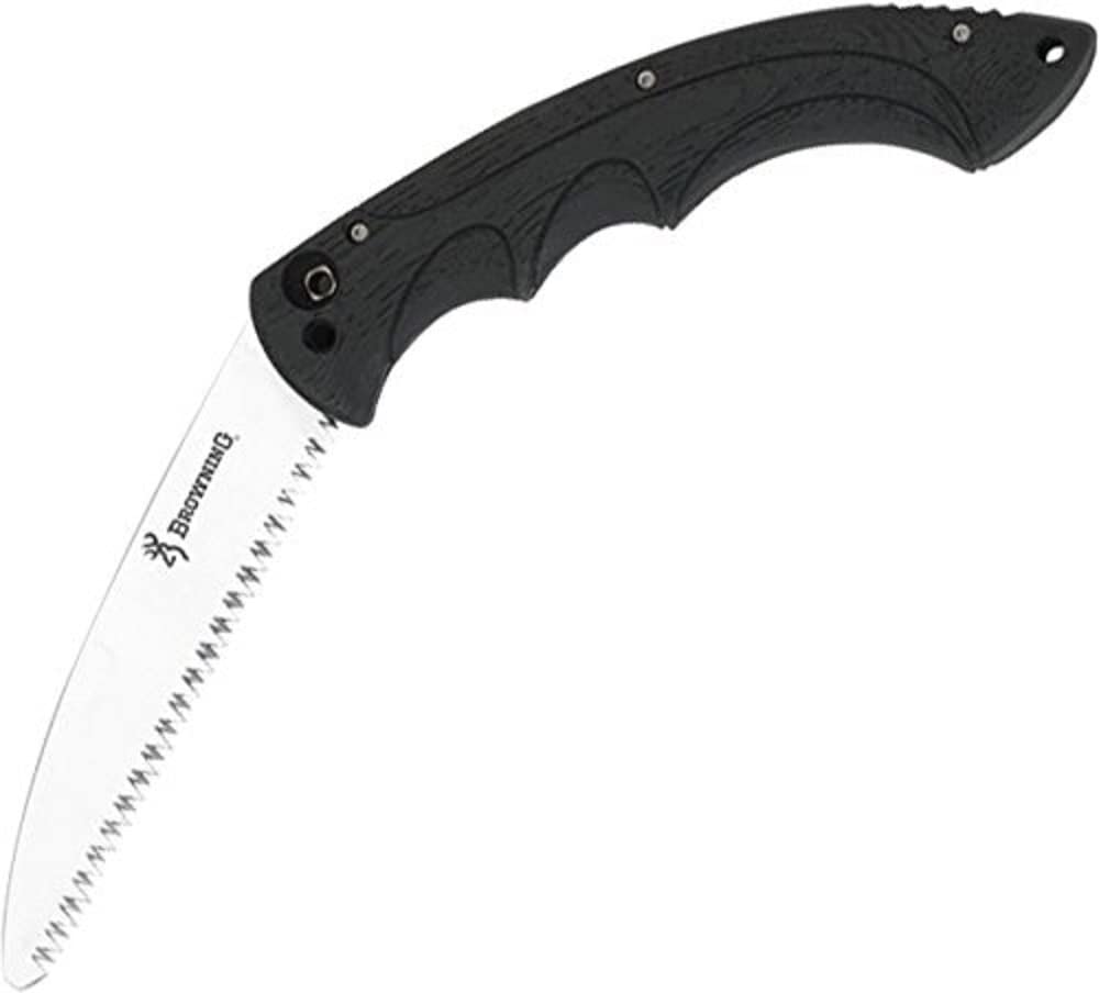 Browning Camp Saw Knife - Folding Survival Knife with Saw Blade for Outdoor Camping, Hiking, Hunting & Bushcraft | Black Tactical Knife